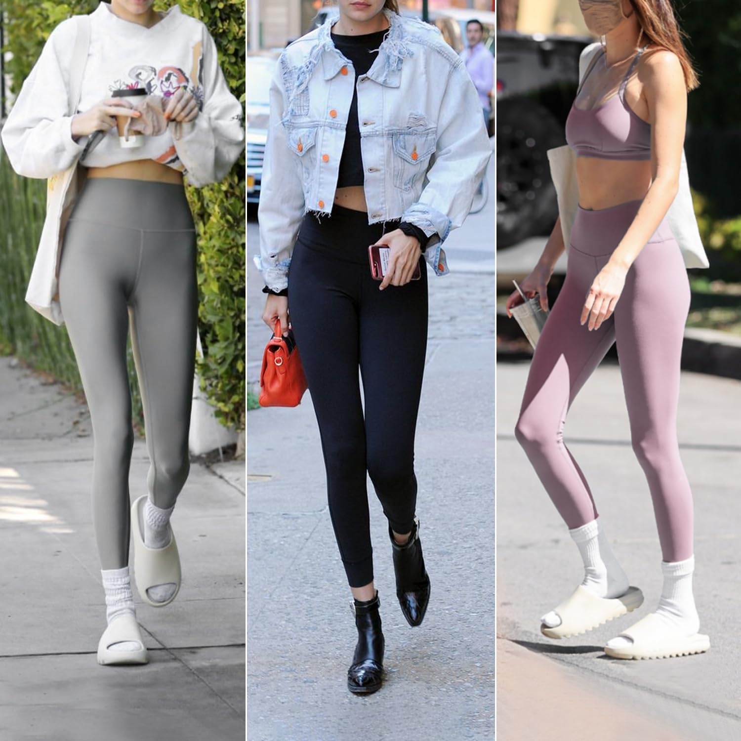 Aoliks Lot de 4 leggings pour femme, taille haute, contrôle du ventre, pantalon de yoga, entraînement, course à pied, 04 Noir/Gris/Blanc/Rose, S-M