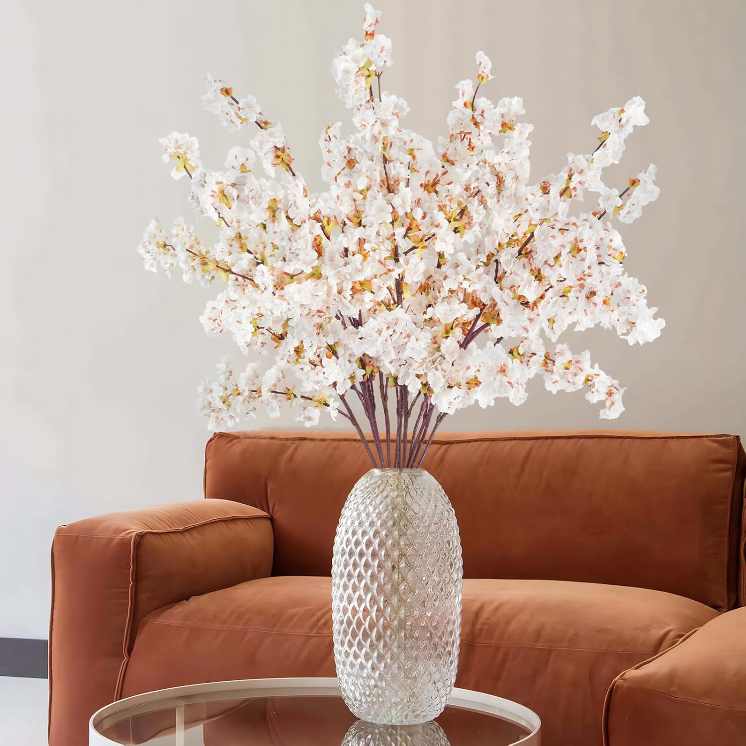 12 Pcs Artificial Cherry Blossom Flowers 40" Faux Silk Cherry Blossom Stems Fake Real Touch Peach Branches for Wedding Home Garden Japanese Decor Ivory White - Image 5