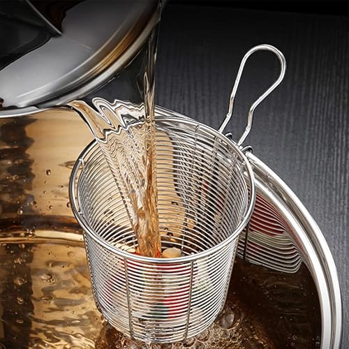 Miniatura 3 de Hemoton Colador de fideos de acero inoxidable, colador de olla caliente, redondo, fácil limpieza, uso seguro