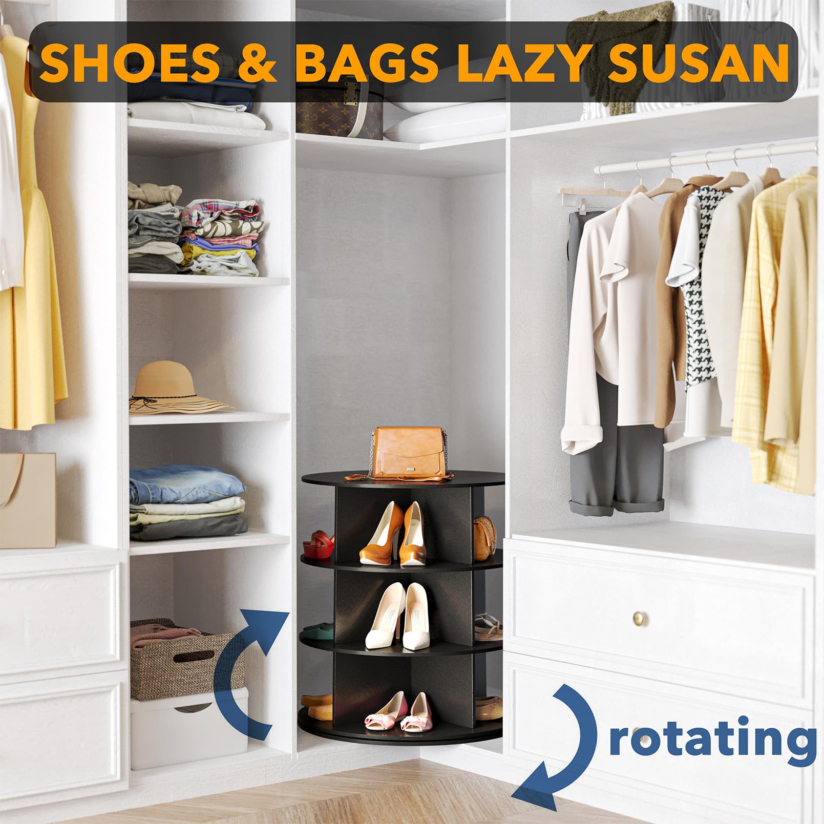 SpaceAid 3-stöckiges drehbares Schuhregal, drehbares Schuhregal, Lazy Susan, drehbares 360-Grad-Schuhregal, Aufbewahrung, rundes Karussell, vertikale Handtasche, drehbar, Schuhschrank, Organisation (3