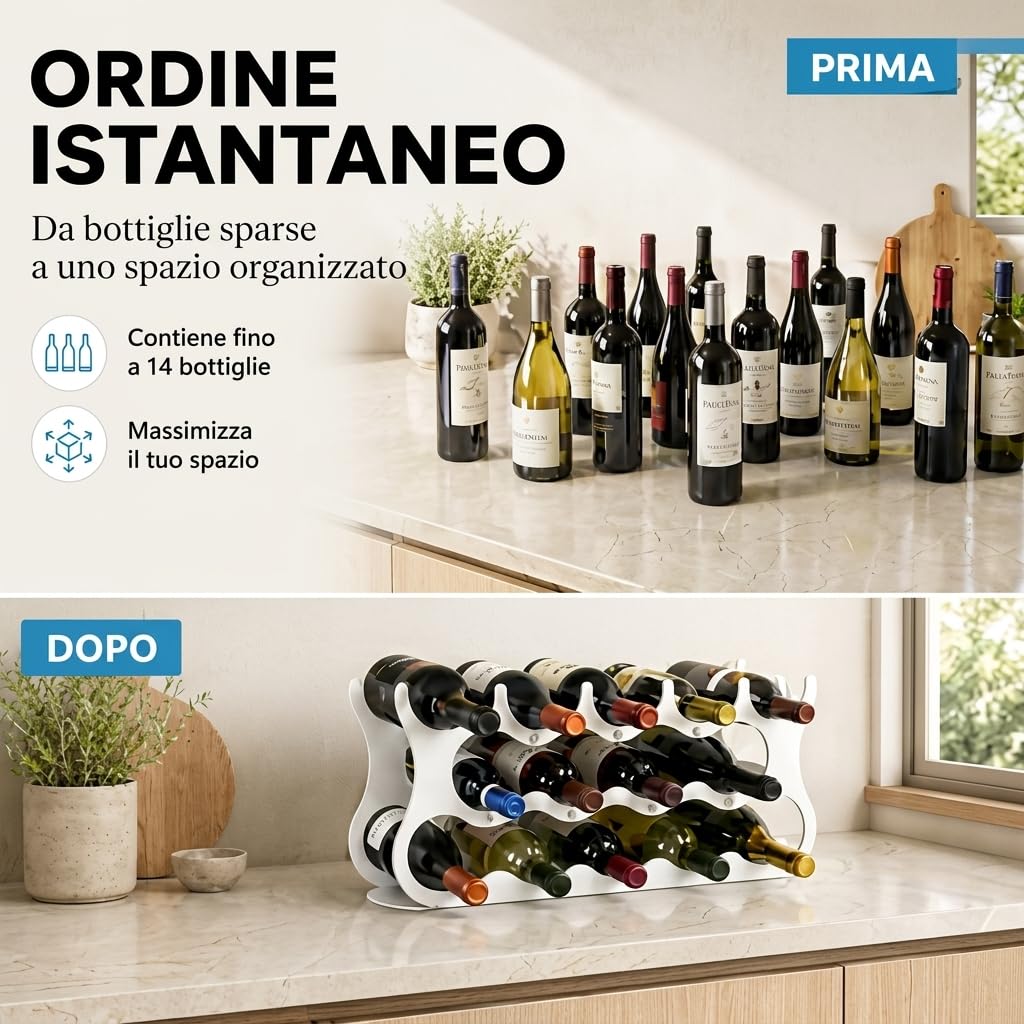 Portabottiglie Vino da Tavolo in Acciaio Design Minimalista Bianco