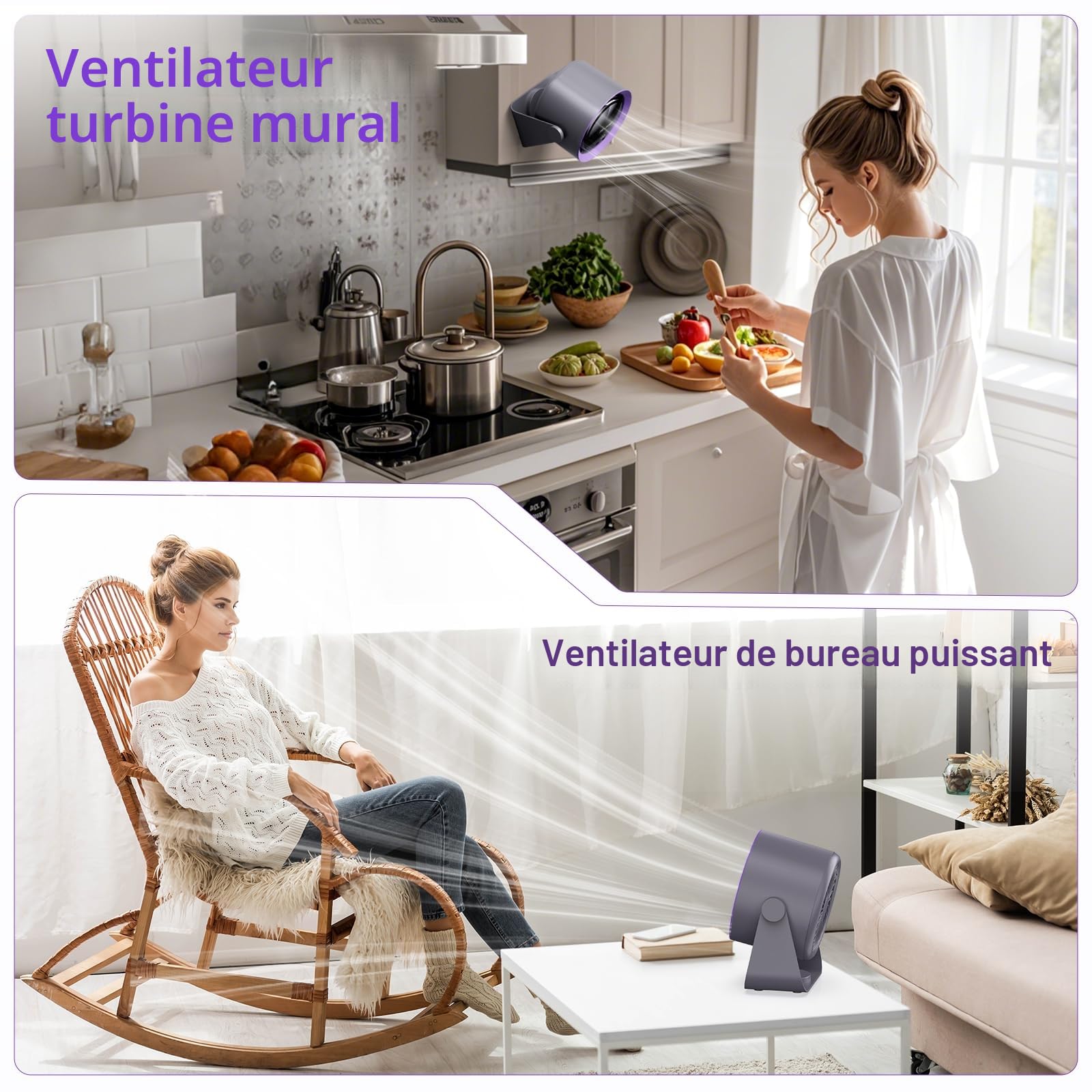 Ventilateur de bureau silencieux rechargeable USB batterie 5400 mAh écran LED contrôle vitesse régulable tête inclinable 90°