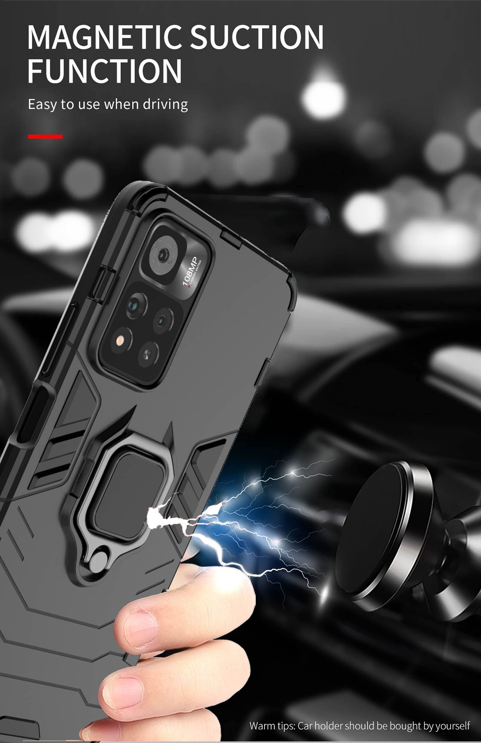 RanTuo Case for Xiaomi Redmi Note 11 4G, TPU + PC Hybrid Armor 2 in 1, Scratch resistant, 360 Degree Rotating Ring Stand, Cover for Xiaomi Redmi Note 11 4G.(Blue