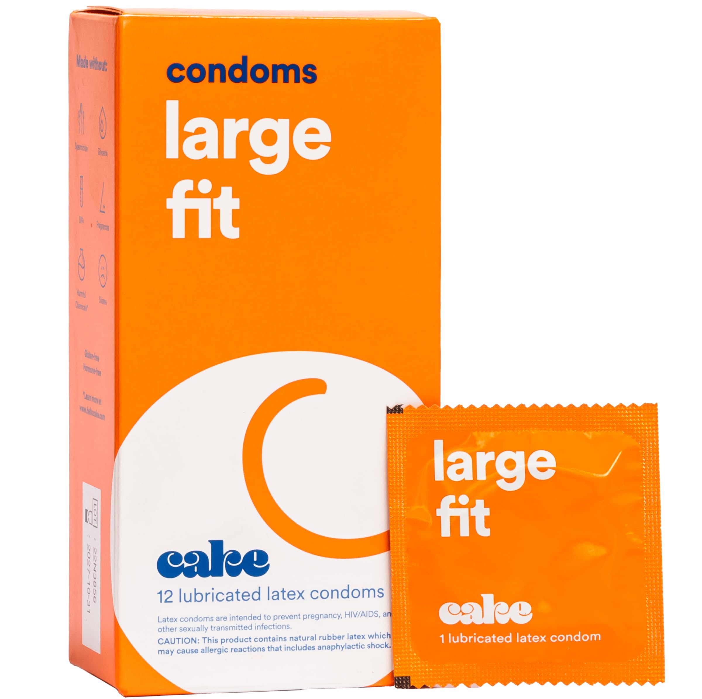 Hello Cake Large Condoms, Premium Silicone Lubricated Latex Condoms for Men, Max Comfort, Bare Feeling, Natural Fit, BPA Free, Fragrance-Free, Glycerin Free ā 12 Count