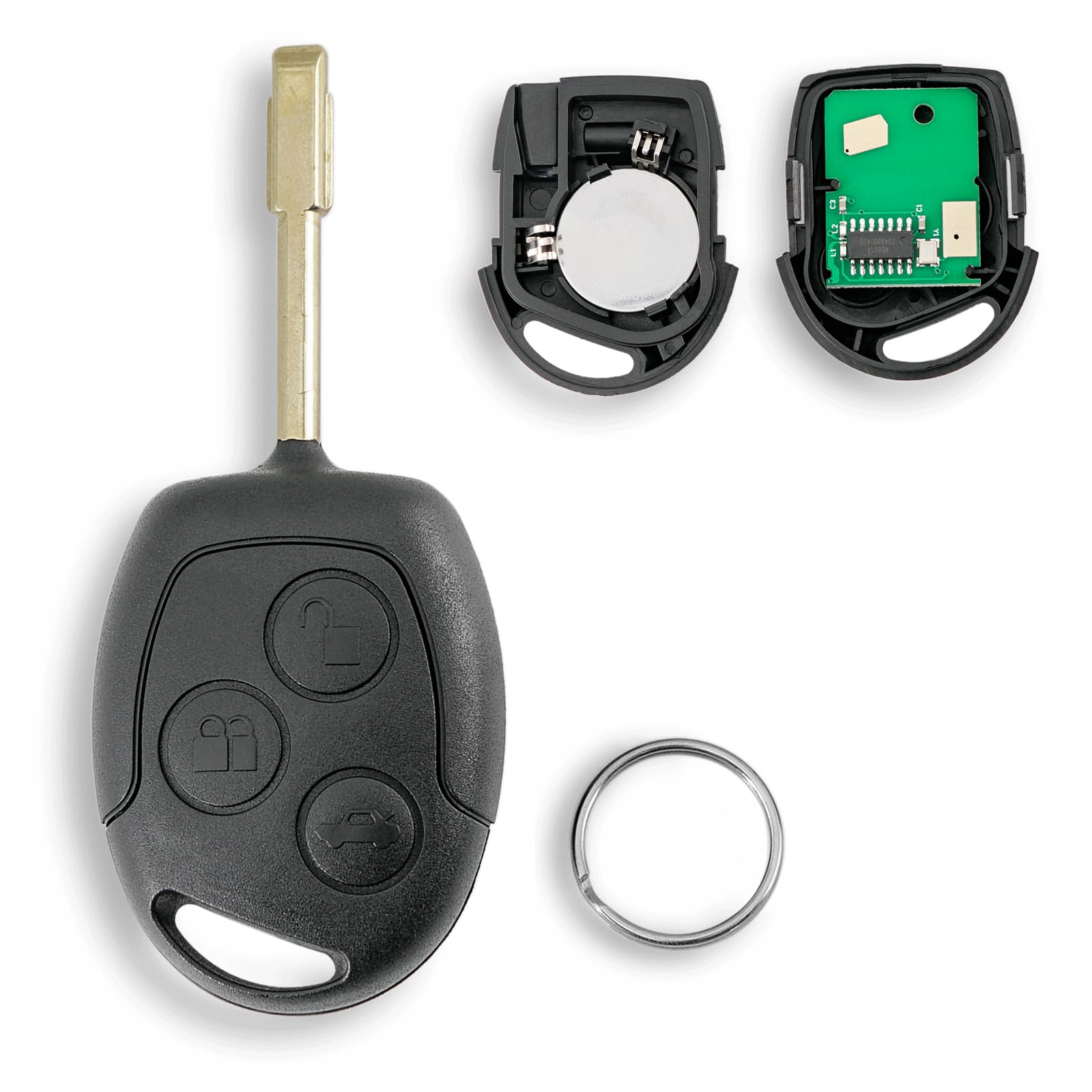 433MHZ 3 Buttons Remote Car Key Fob for Ford Ka Mondeo Focus Festiva Transit Connect Ford Key Chip with ID60 Chip Key Ring