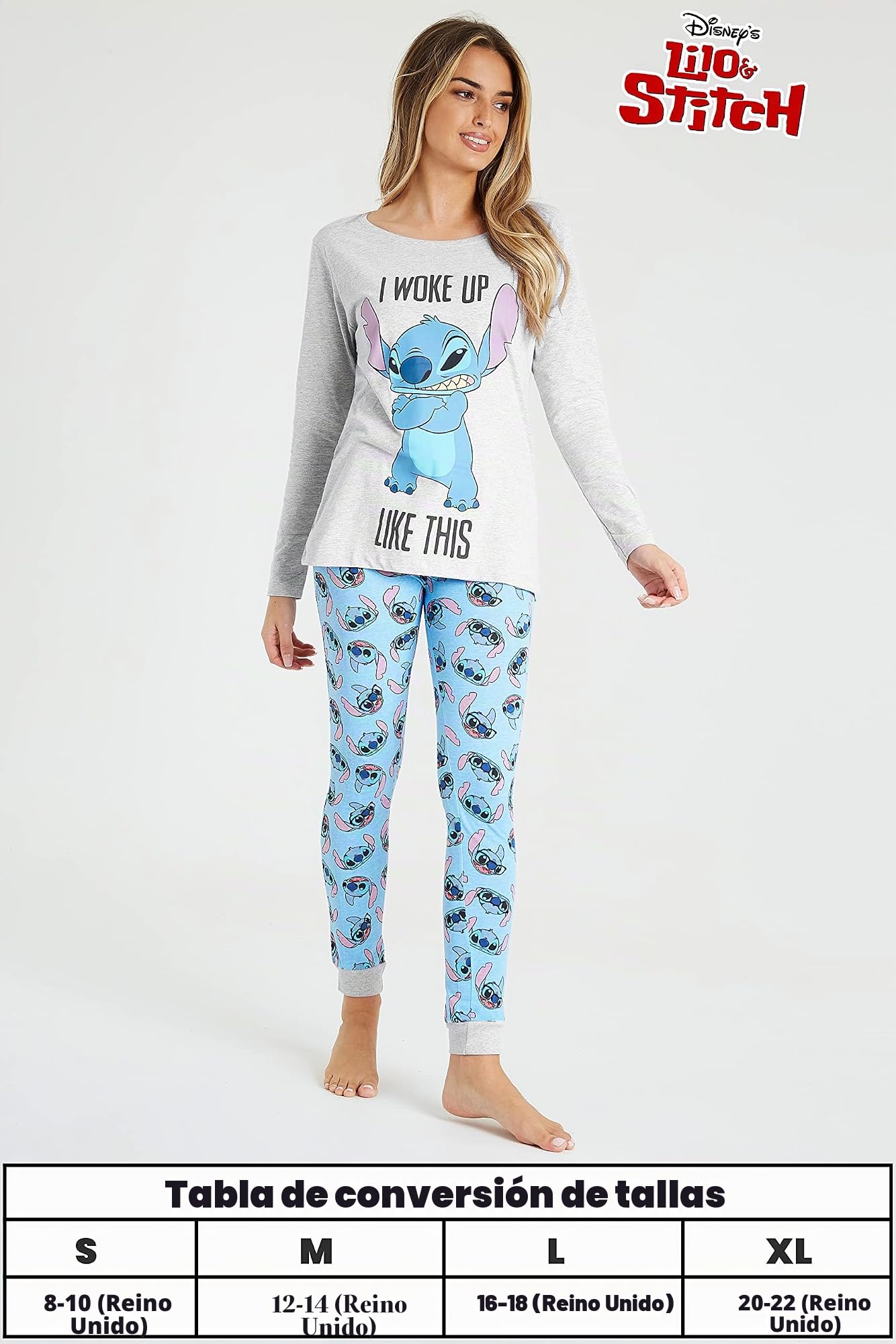 Disney Pijama Mujer Invierno Pijama Stitch Conjunto Pijama Mujer Largo Tallas S-XL Regalos Stitch Mickey Minnie