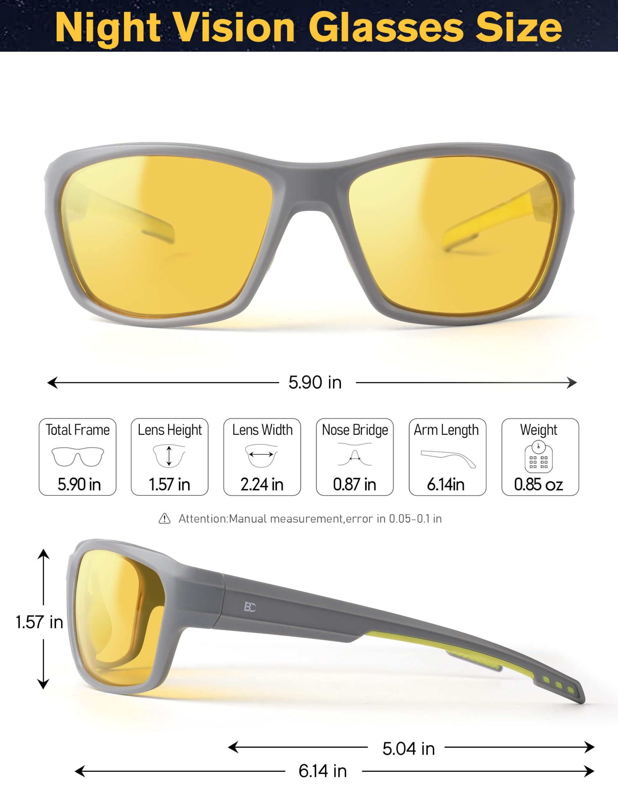Occhiali da guida notturna per uomo: TR90 antiriflesso HD visione notturna occhiali da guida gialli colorati per la corsa