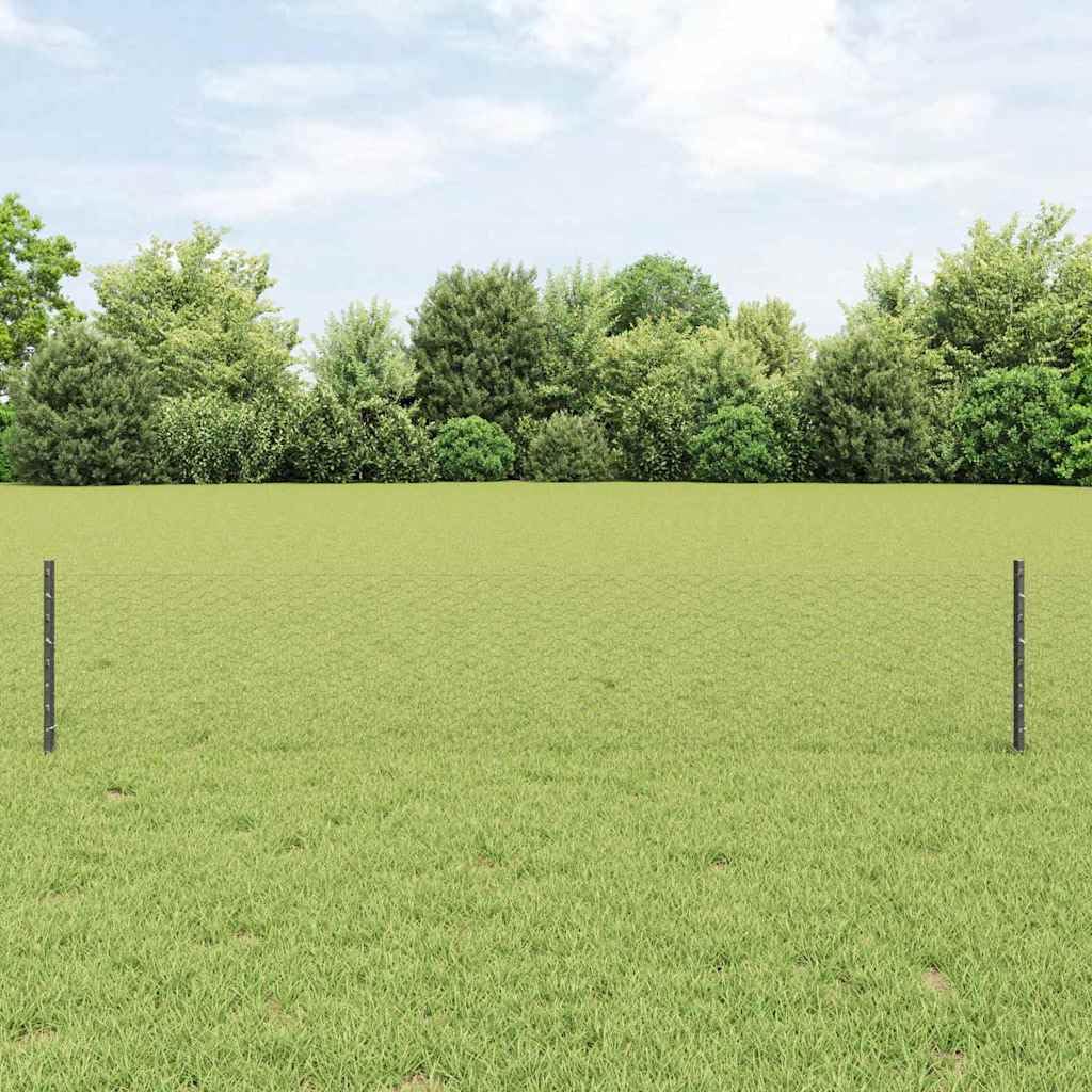Recinzione esagonale completa con 88 pali, 1000 x 40 cm, grigio acciaio PVC | Rete metallica flessibile per giardini e terrazze per una delimitazione elegante. Set robusto con pali e accessori.