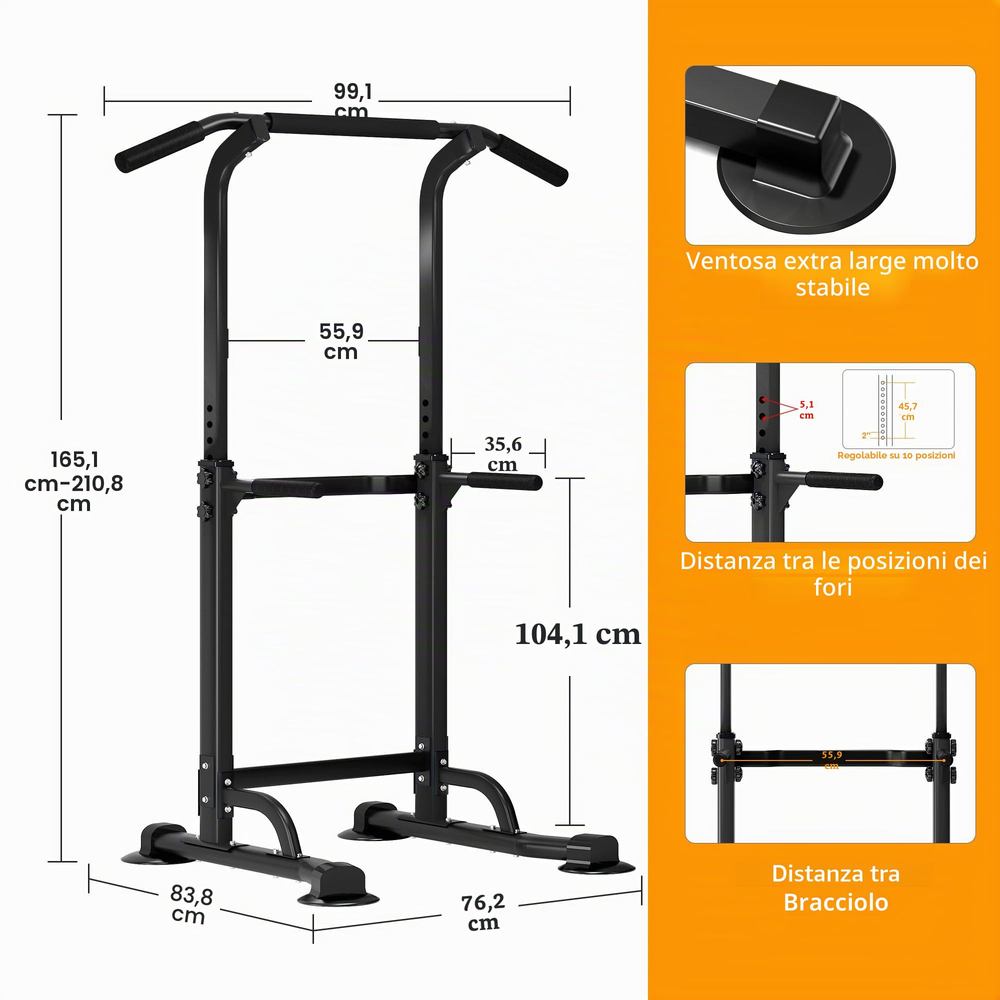 sogesfurniture Power Tower, Dip Station, Sbarra per trazioni,Fitness Multifunzione per Flessioni Trazioni Fitness e Addominali,Altezza Regolabile da 165-210 cm, BHEU-PSBB005