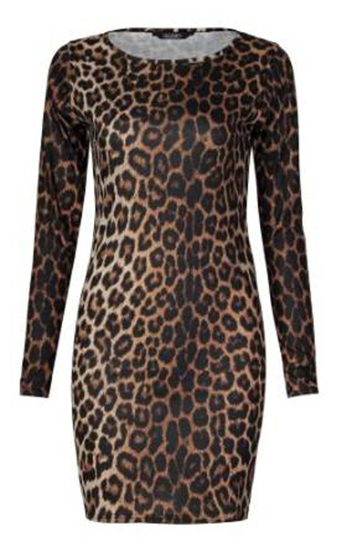 GirlzWalk ® Women Long Sleeves Leopard Print Mini Bodycon Tunic Dress