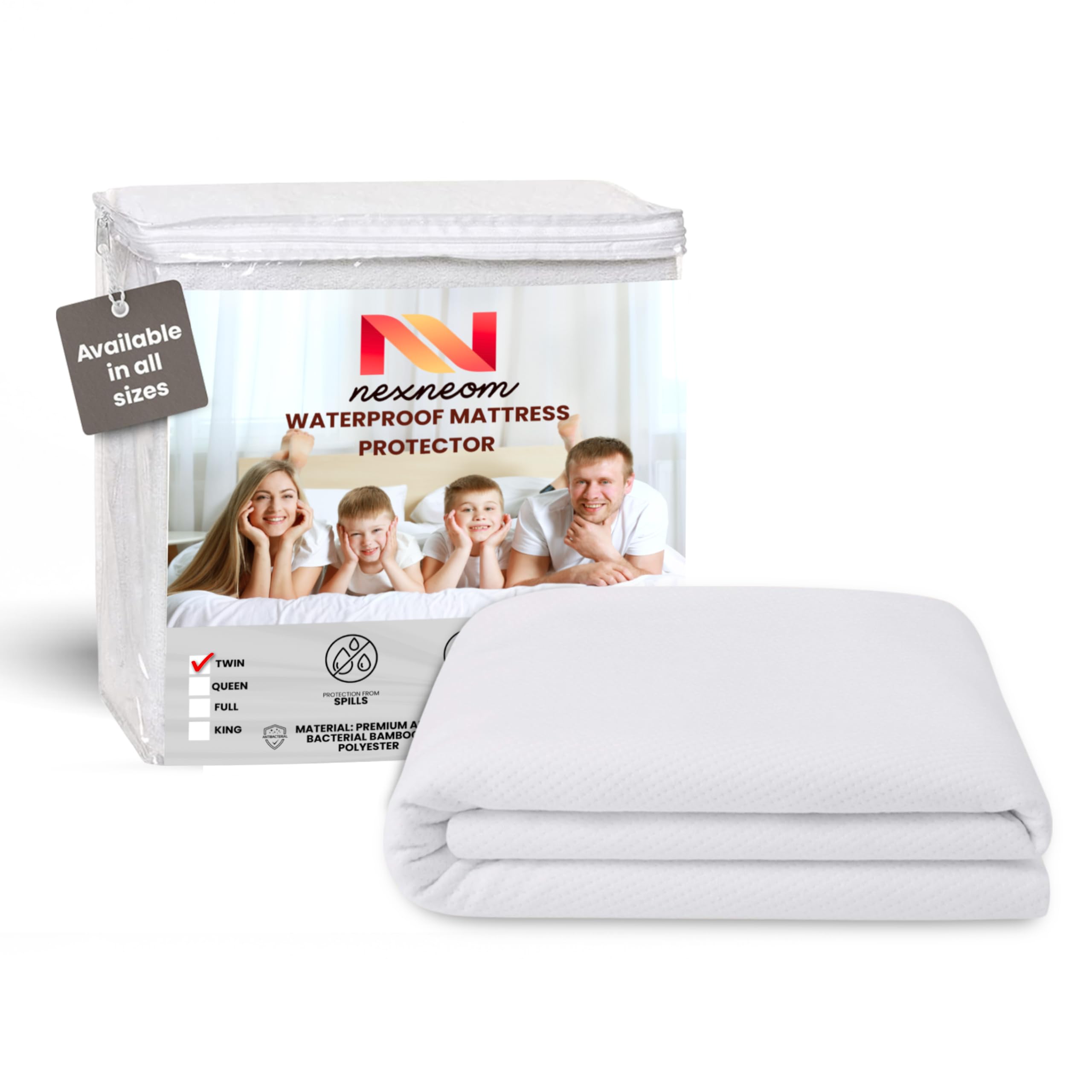 NEXNEOM Waterproof Mattress Protector - Deep Pocket Fits 8-21'' Mattresses (White, Twin) - Breathable Cooling 3D Air Fabric Mattress Cover, Smooth Soft Noiseless Bed Cover, Machine Washable