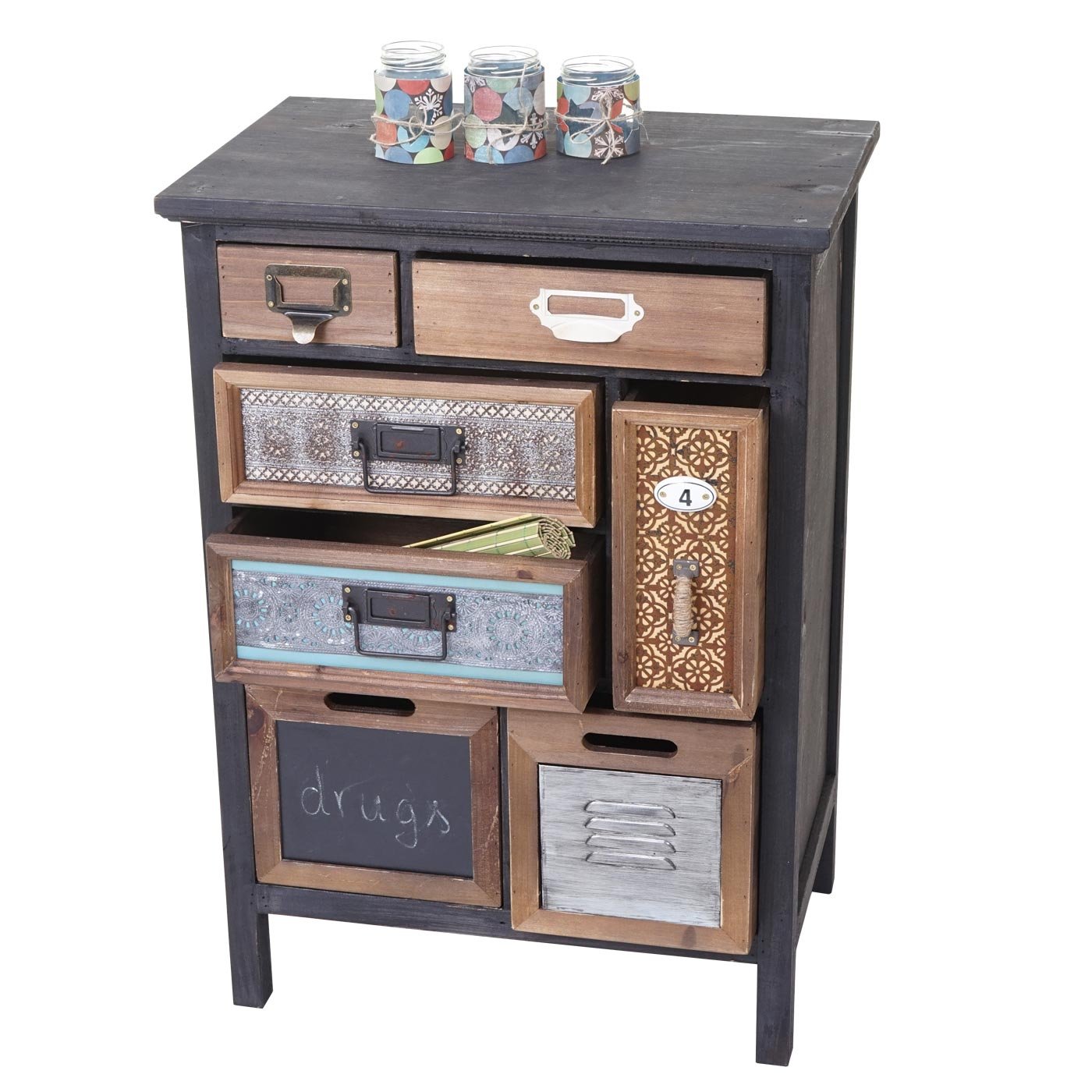 Mendler Apotheker-Schrank HWC-A43, Tanne Holz massiv Vintage, 78x55x35cm | Kommode, Patchwork