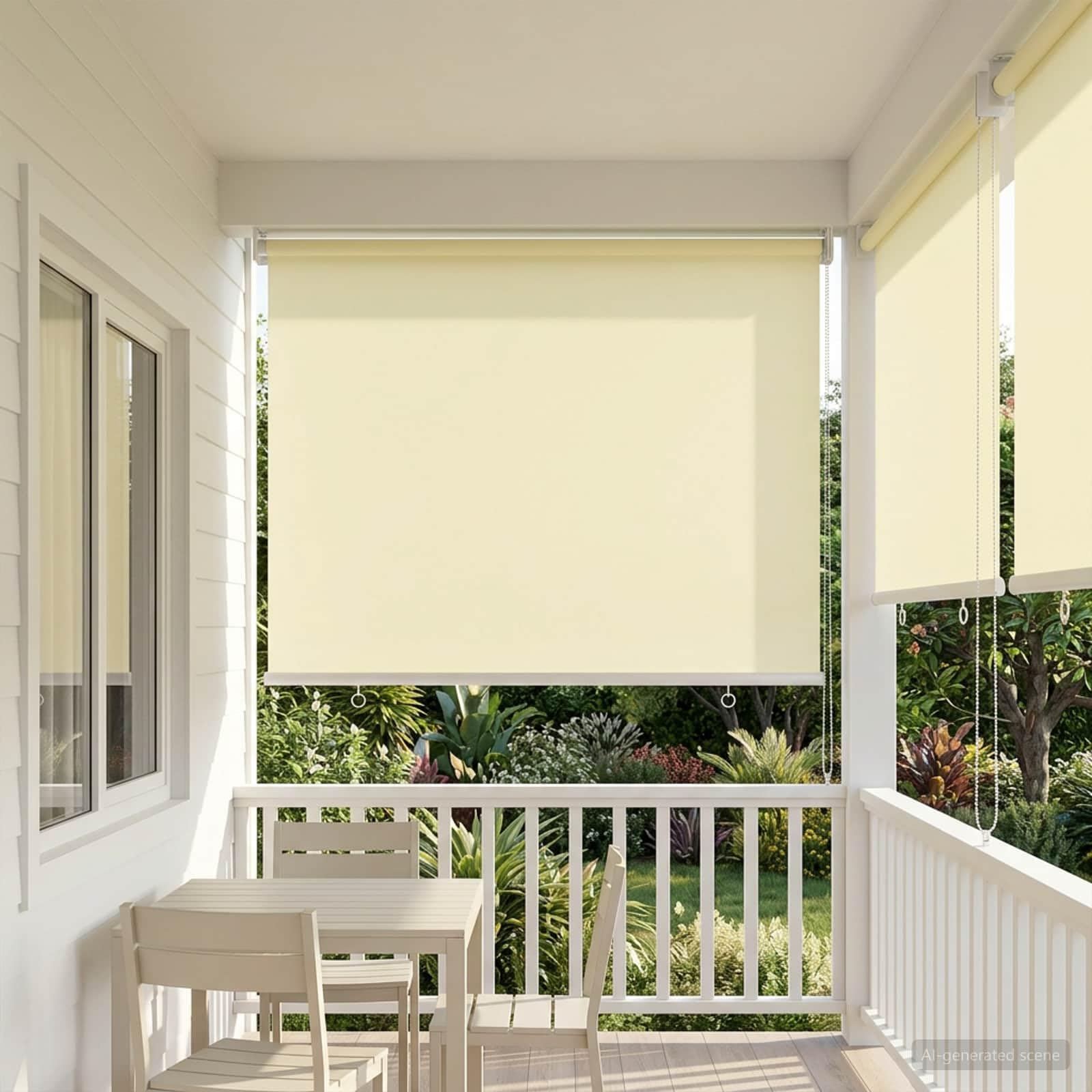 Tenda avvolgibile per esterni, crema, poliestere | Montaggio a parete o a soffitto, controllo termico, privacy, filtro della luce solare