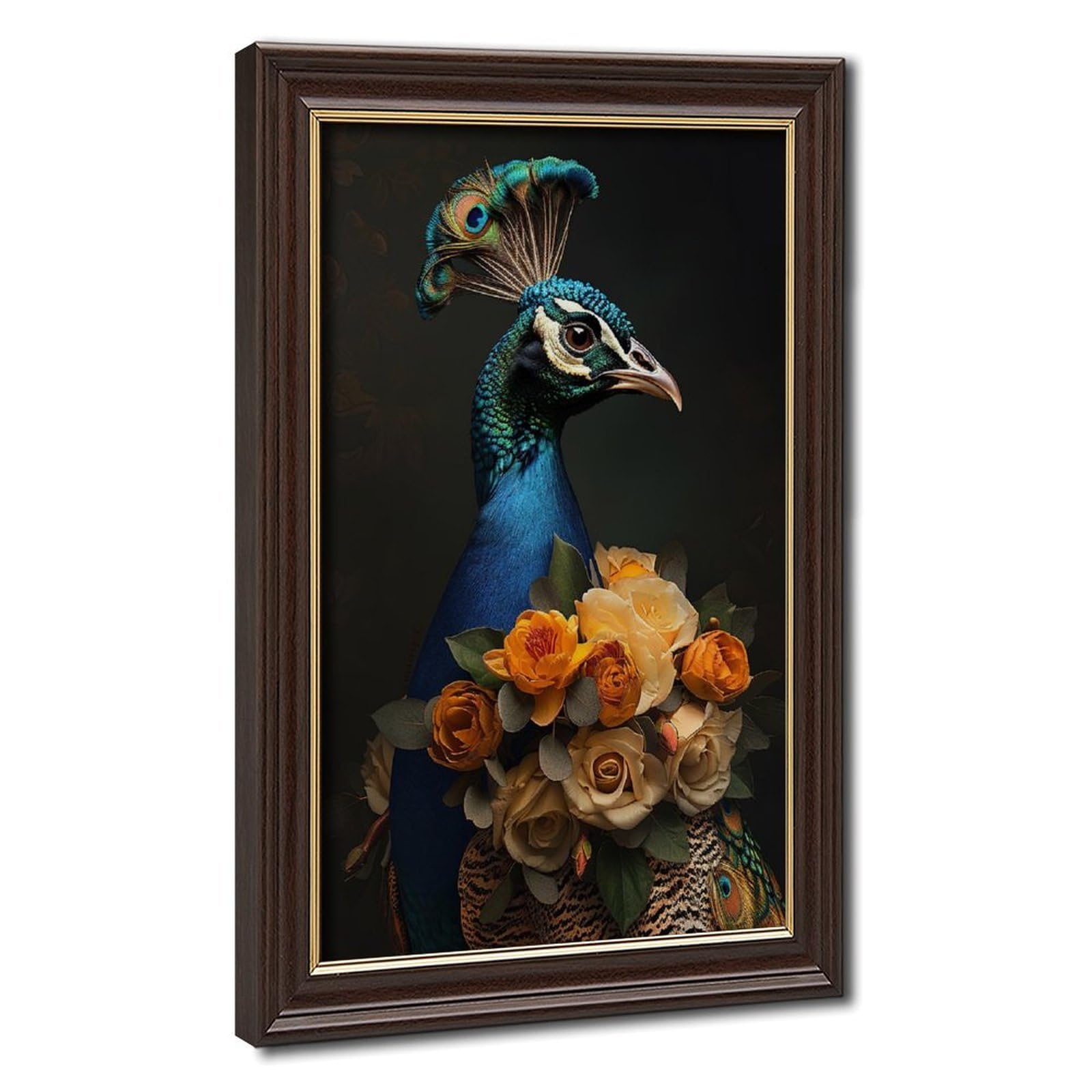 Bareronor Mokume Gane Frame-Style Vintage Peacock Lady Canvas Poster For Living Room Decor Gift
