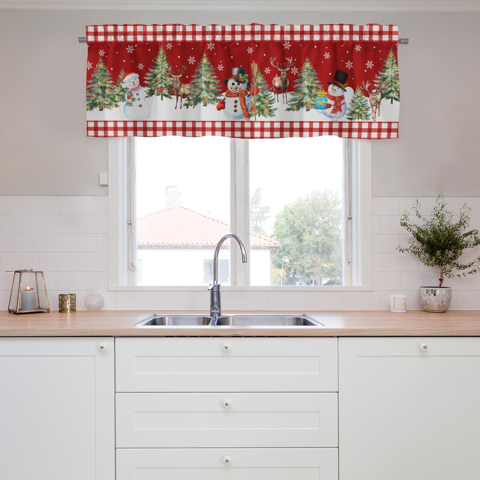 Hliyty Valance Curtains,Christmas Decor Short Valance Window Curtains,Blackout Curtain Valances,Curtains Rod Pocket Valances,Christmas Snowmans Deers Window Curtains for Kitchen Bathroom Living Room