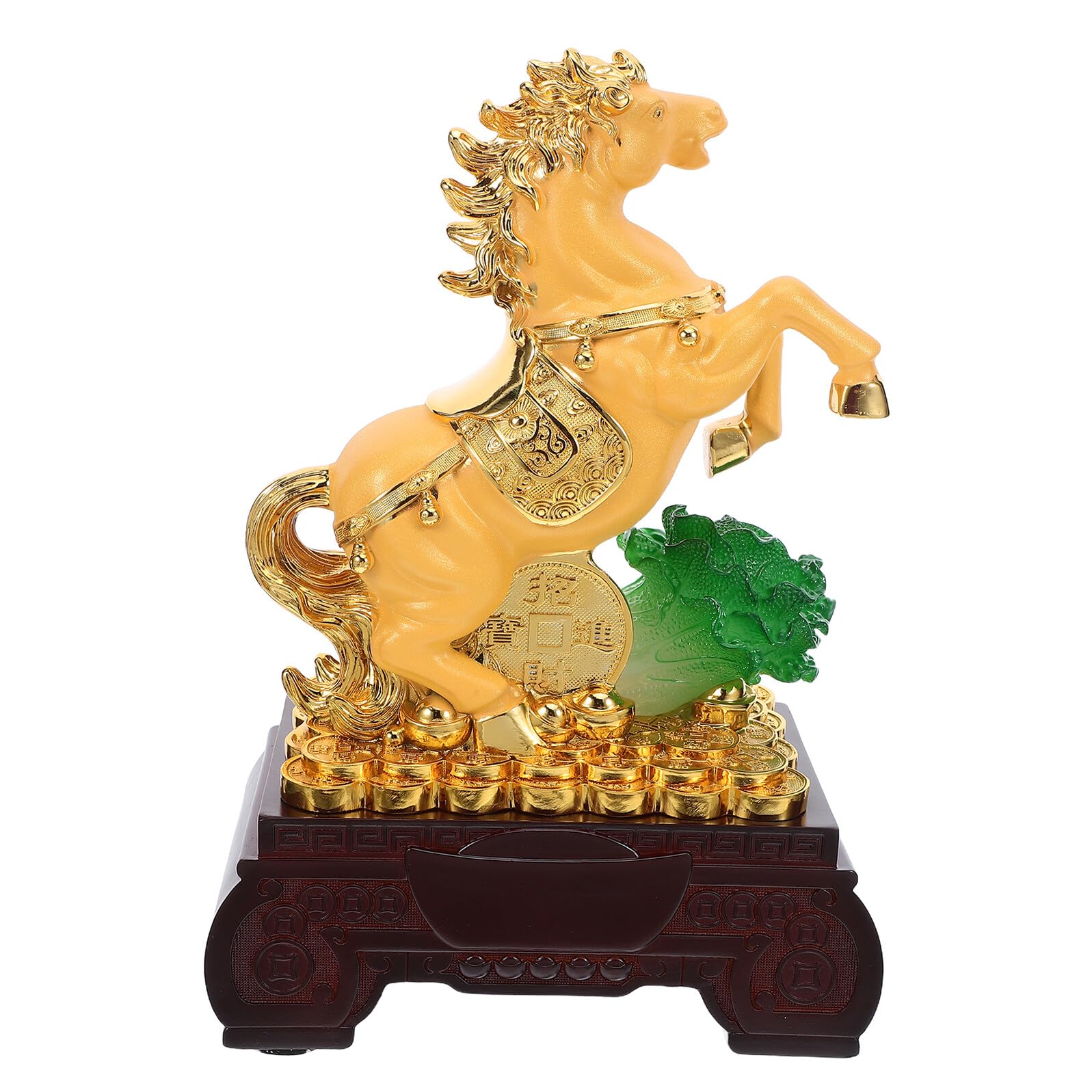 Statuette Cheval Zodiaque Chinois Baluue : décoration Feng Shui en résine dorée