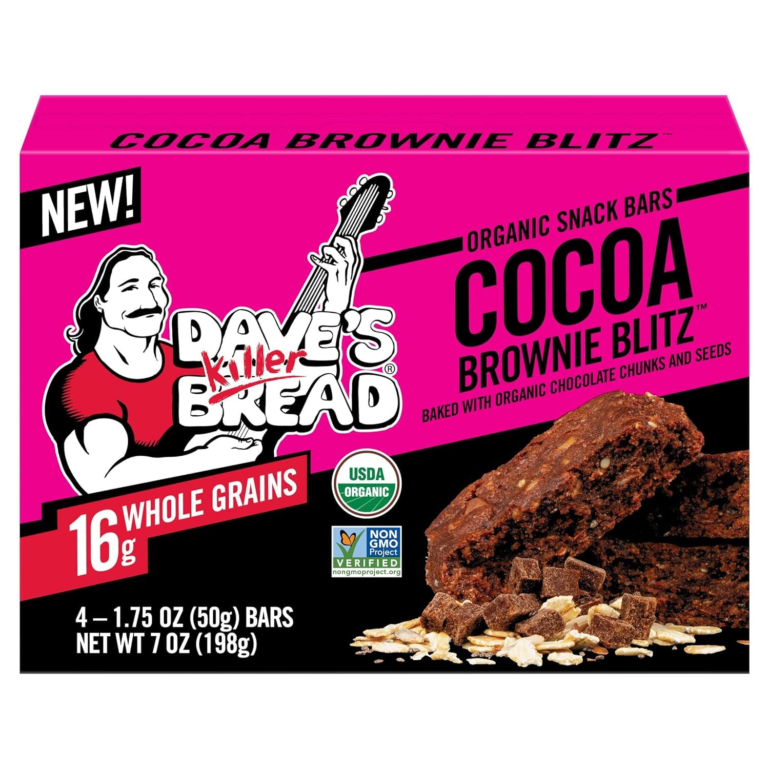 Dave's Killer BreadCocoa Brownie Blitz Organic Snack Bars, 4 Individually Wrapped Snack Bars + 1 Branded Sticker (Pack of 1)USDA Organic