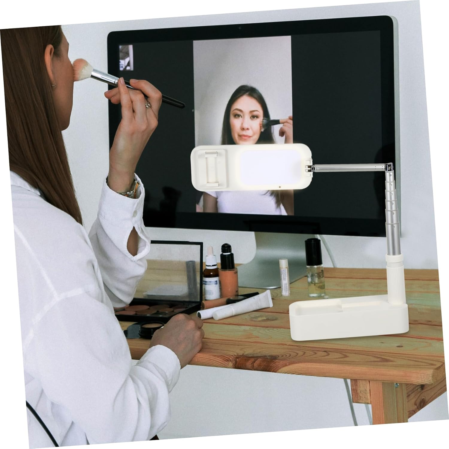 Wireless Phone Holder with Adjustable Fill Light for Live Streaming Retractable Support Stand for Photography Compatible with Smartphones and Tablets