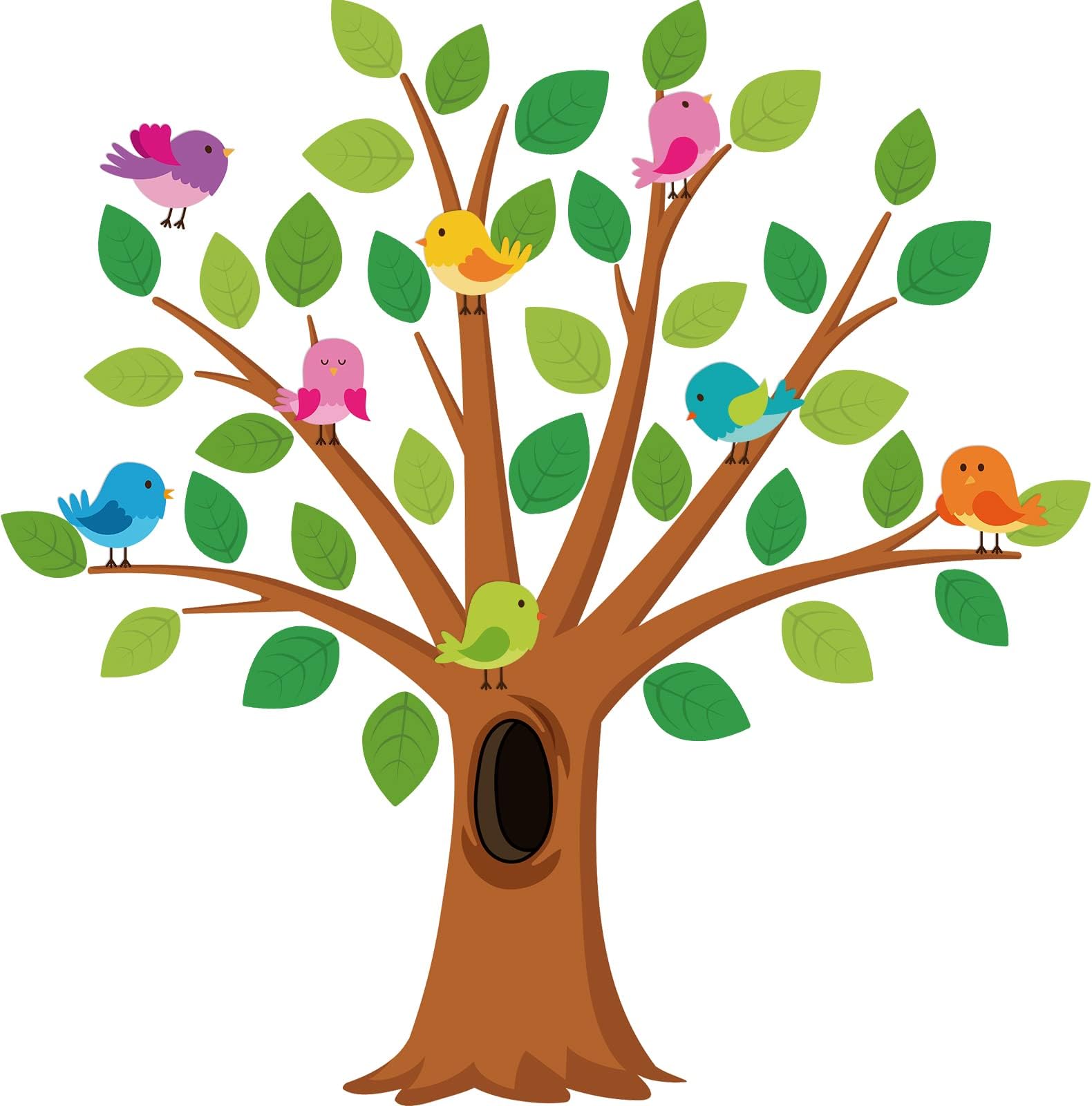 59 Pcs Classroom Tree Bulletin Board Set Bulletin Board Tree Cutouts Classroom Tree Wall Decor Tree Bulletin Board Decoration Leaves Cutouts Birds Cutouts and 15 Sheets Glue Points for Decoration
