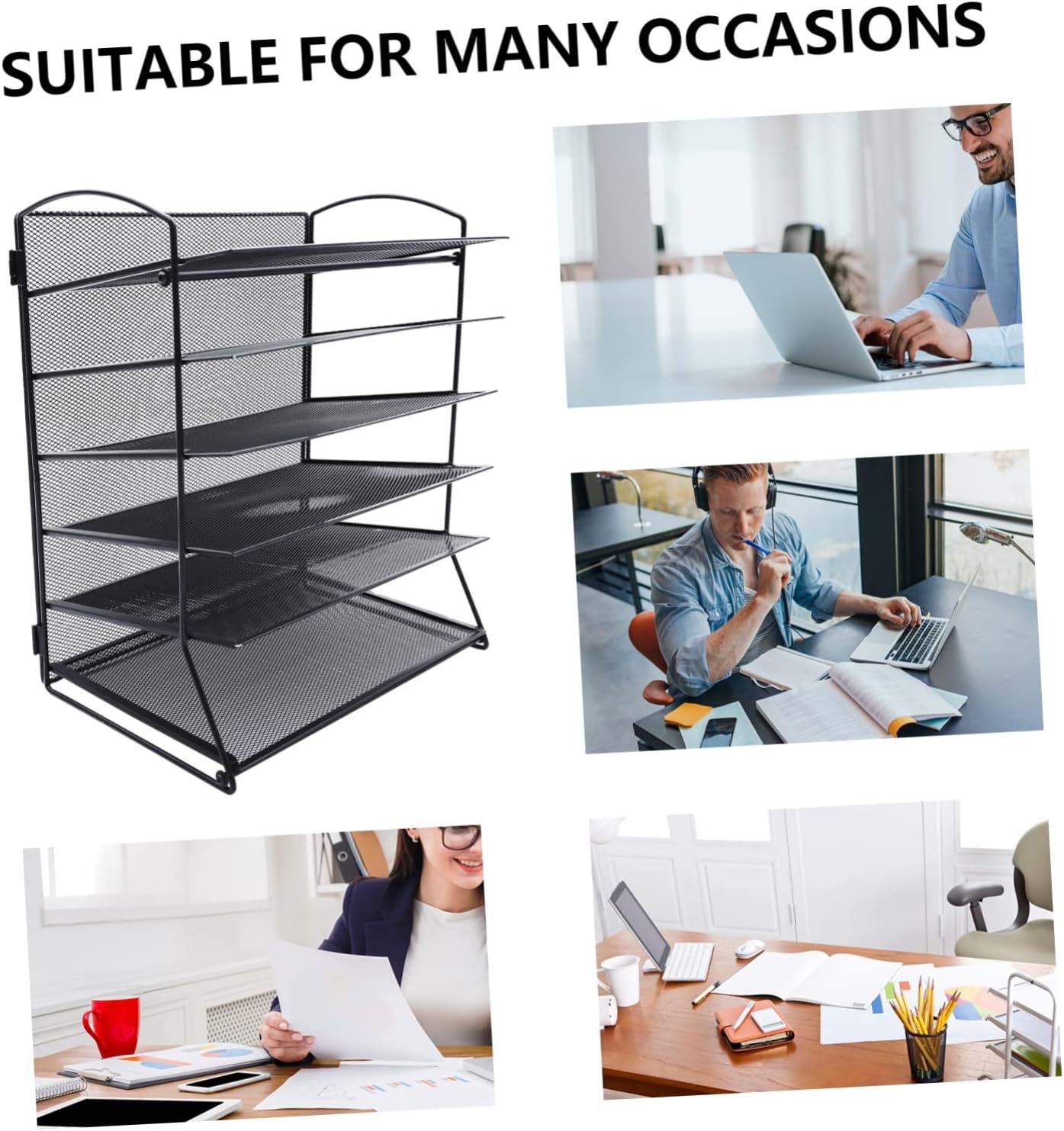 1Set Multi Layer File Document Organizer Detachable Iron File Holder for Office Mesh Desktop Storage Rack for Magazines Books and Folders