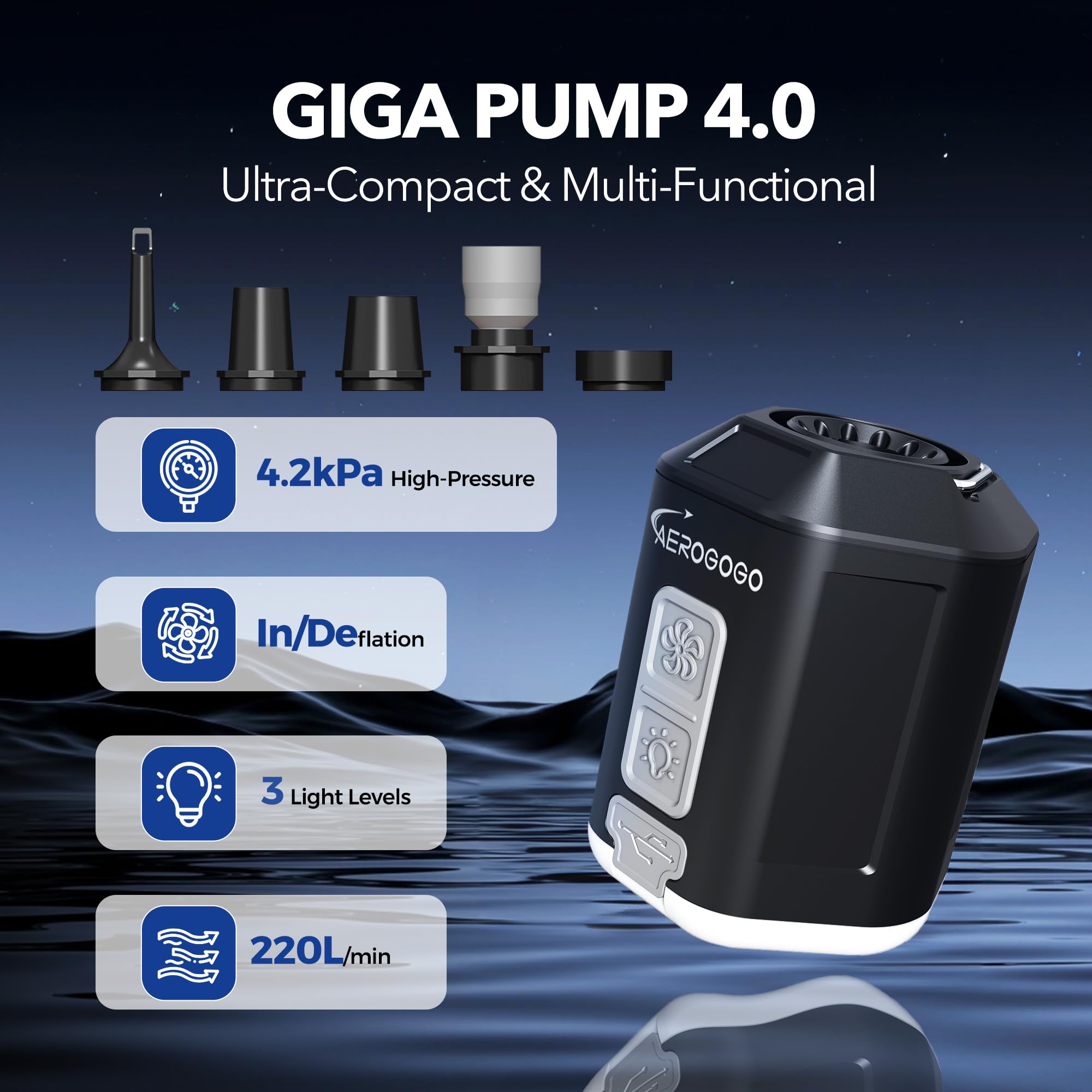 Pompe à air portable 4,2 kPa pour gonflables GIGA PUMP 4 avec pompe à matelas ultra légère de camping