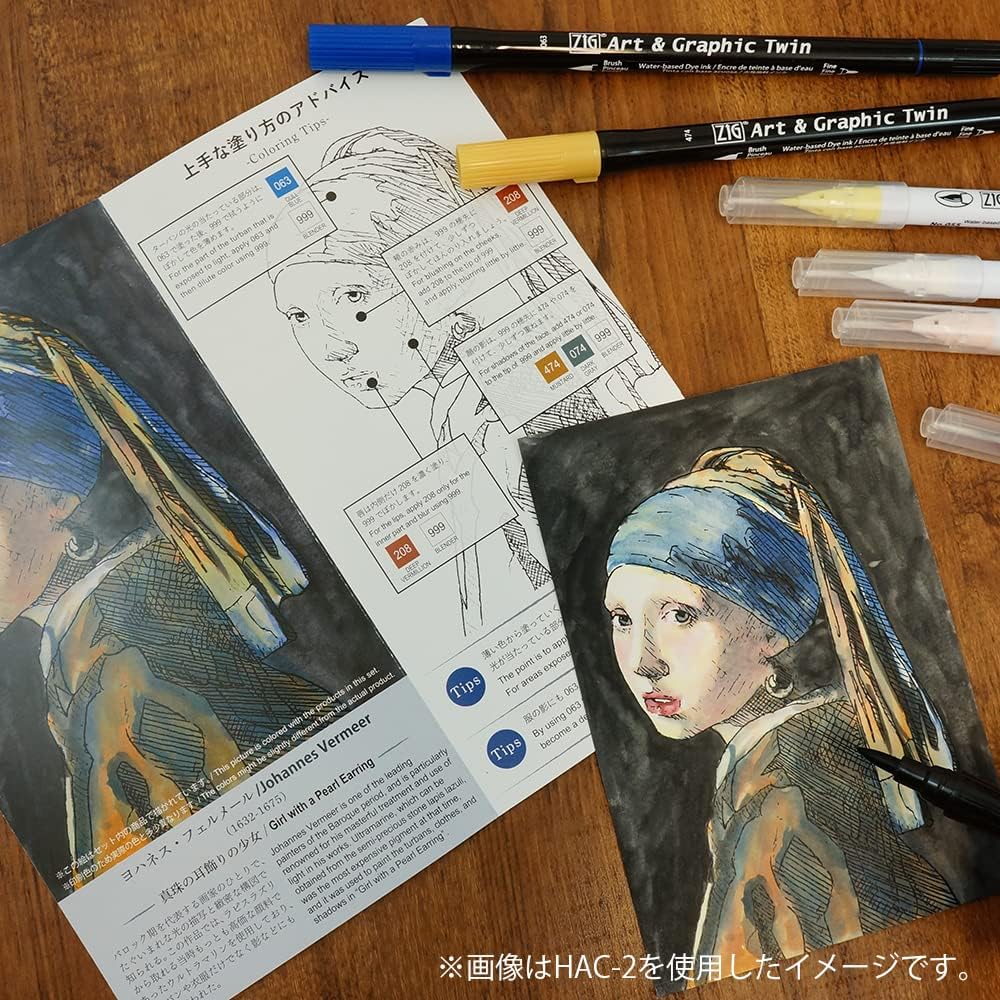 Kuretake ZIG HISTORIC ART COLLECTION WATERCOLOR W/V.VAN GOGH set, 4 CLEAN COLOR FB Brush pens and 3 bristle brush pens