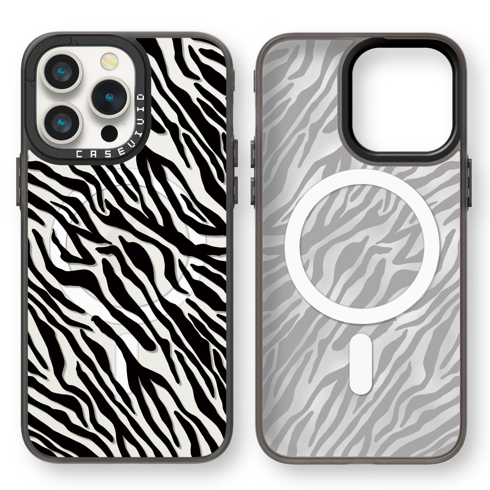 Magsafe - Custodia magnetica per iPhone 15 Pro Max Magsafe estetica carina - Custodia per telefono divertente e alla moda resistente - Cover con stampa zebrata nera per donna e ragazza da