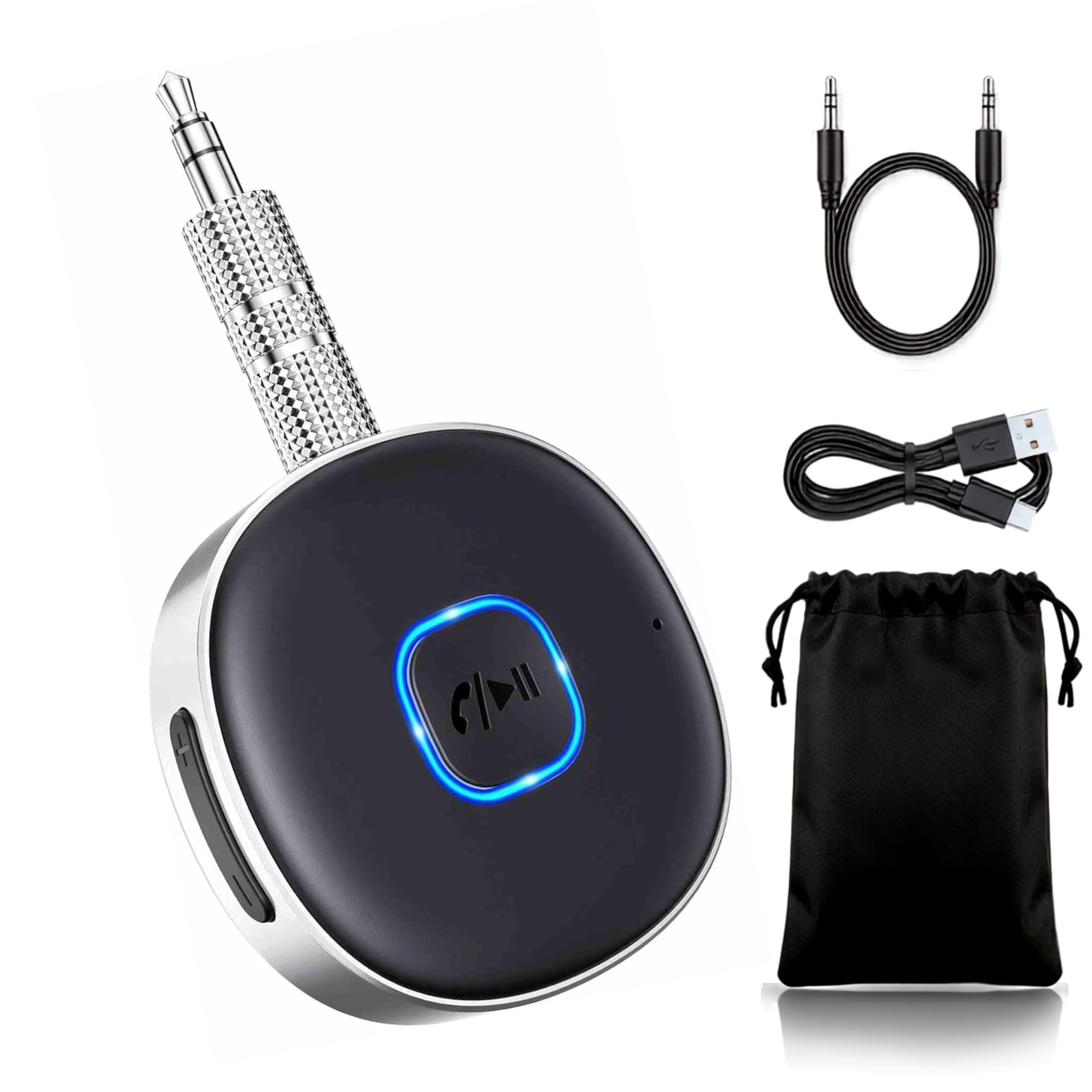 Nyxia® Receptor Bluetooth 5.4 Adaptador para Coche y AUX | Conexión Dual | Audio Jack 3.5 mm | Tiempo Reproducción 16H | para Altavoz | Estéreo Doméstico | Llamadas Manos Libres | Auriculares Cable.