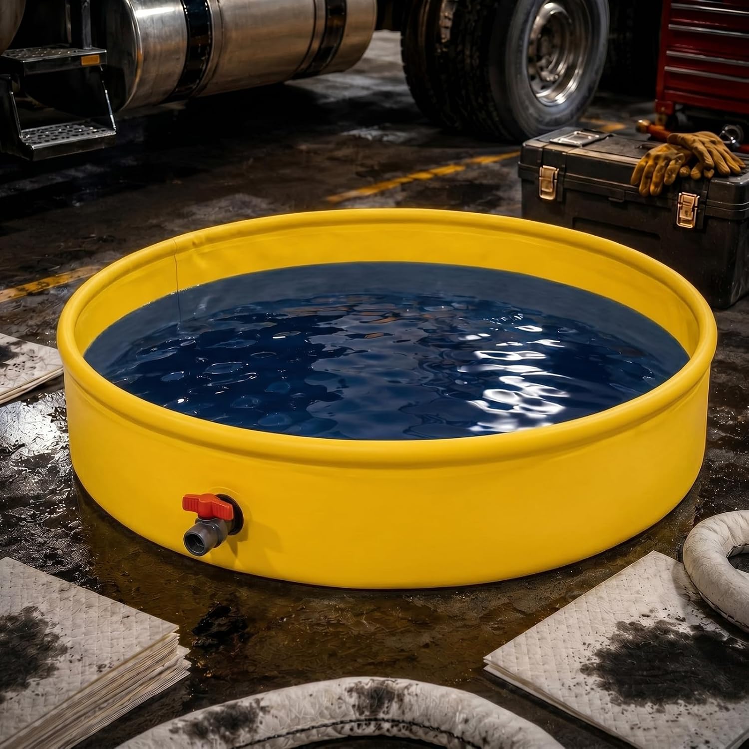 100 Gallon Pop up Spill Containment Pool Portable Chemical Resistant Berm 12 Inch Height High Visibility Yellow Heavy Duty Containment Foldable Emergency Response Basin for Oil Fuel Hazmat