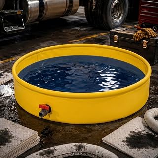 100 Gallon Pop up Spill Containment Pool Portable Chemical Resistant Berm 12 Inch Height High Visibility Yellow Heavy Duty Containment Foldable Emergency Response Basin for Oil Fuel Hazmat