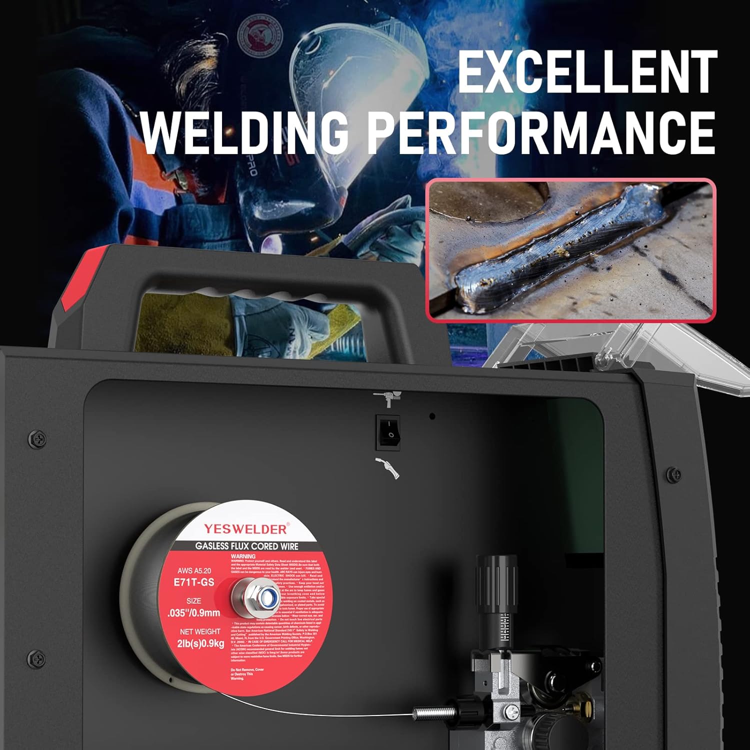 YESWELDER Flux Core Gasless Mig Wire, Mild Steel E71TGS .030+.035-Diameter, 2-Pound Spool & 50 LB Welding Magnet-4 Pieces of Magnetic Welding Holder 50 LBS Holding Power Welding Accessories