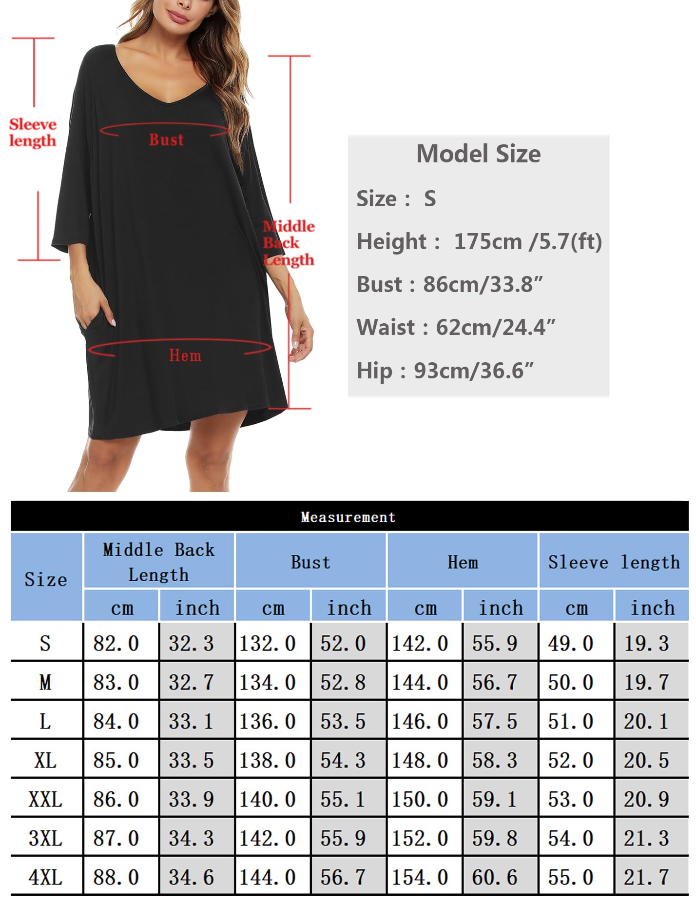 Bresdk Nachthemd Damen Schlafshirt Kurzarm Baumwolle Große Größen Sleepshirt Oversize Sommer Nachtwäsche Frauen Schlafkleid
