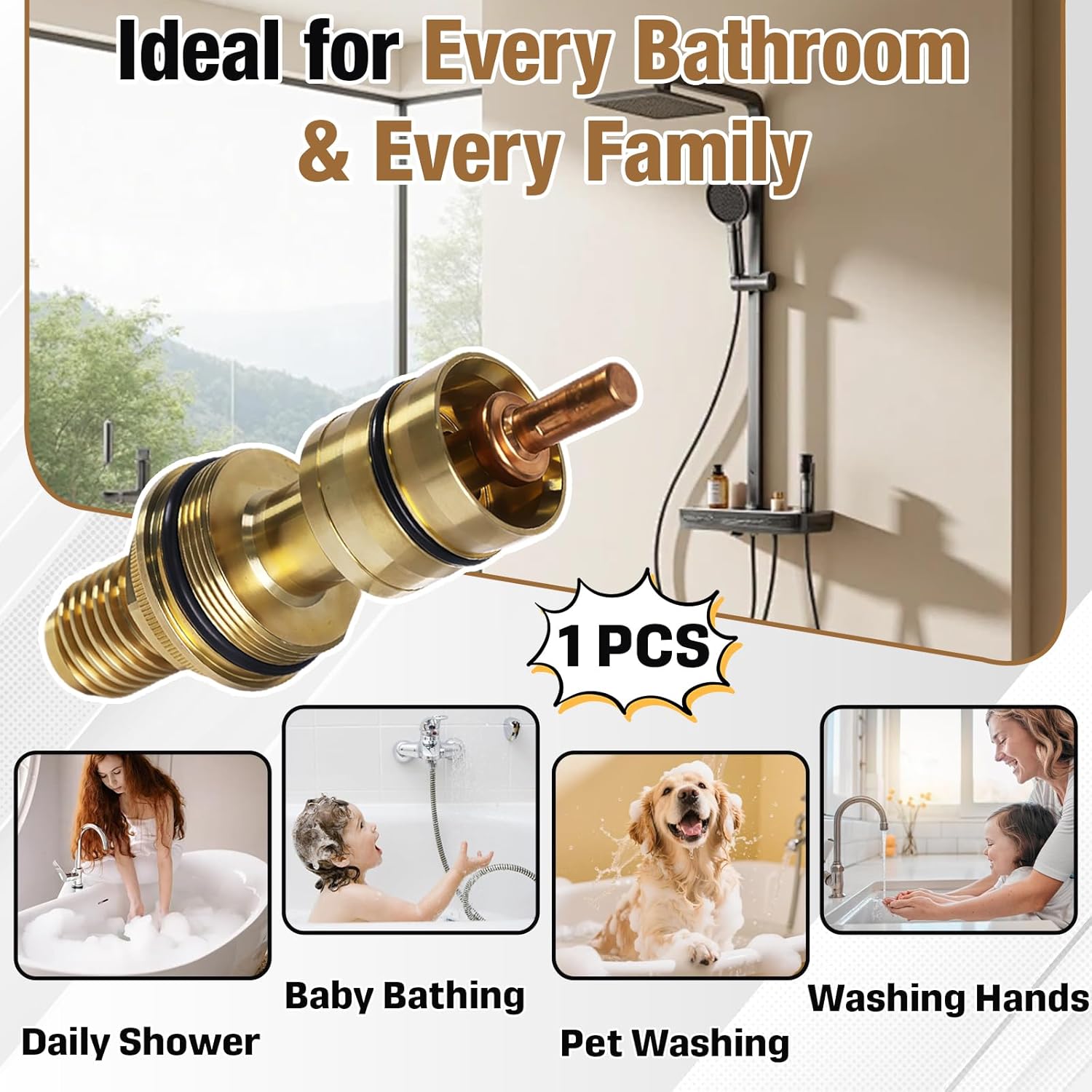 47582000 Thermostatic Shower Cartridge Compatible with Grohe Thermo-Element, 3/4" Brass Valve Replacement for GrohTemp 34902, Grotherm 34908, 34124, Precise Temperature Control