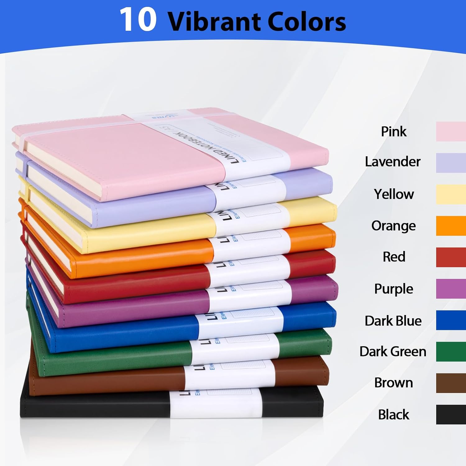 Dynta Hardcover Journal Notebooks 10 Pack A5 Lined Journals Bulk 5.8 x 8.4 Inch 160 Pages/80 Sheets 10 Colors College Ruled with Pen Loop Notebooks for Work, Writing, Note Taking