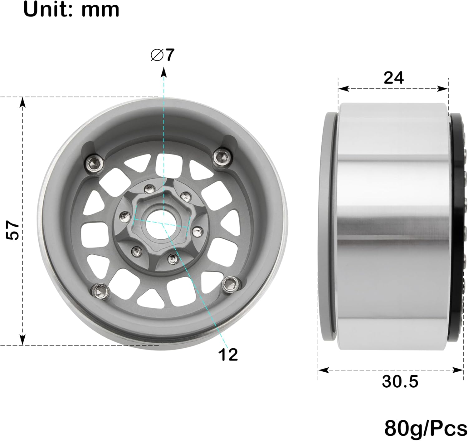 MEUS RACING 1.9 Beadlock Wheels Rims Deep-Dish Wheel for Axial SCX10 Traxxas TRX4 Vanquish VS4-10 Redcat Gen8 1/10 RC Crawler Upgrades (Style B, Silver)