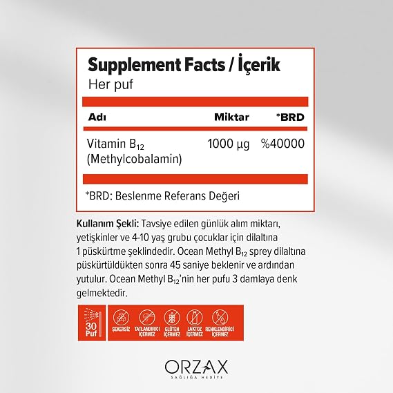 Ocean Methyl B12 1000 mcg Metilkobalamin içeren Dilaltı Sprey (1 x 5 mL)