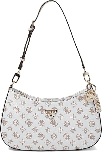 GUESS Noelle Top Zip Shoulder Bag, White Logo, One Size