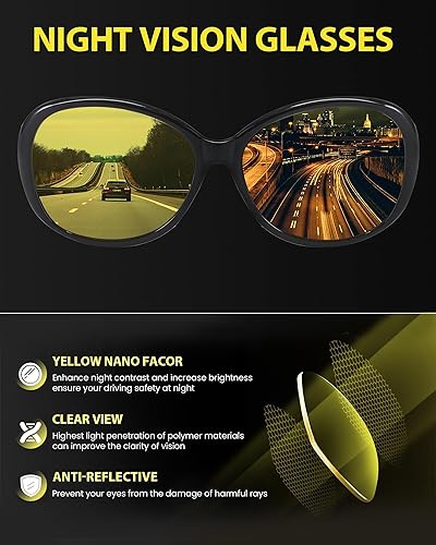 Miniatura 6 de TJUTR Lentes de visión nocturna para mujer, lentes amarillas polarizadas para conducción nocturna, antirreflejos y mejoran la visión nocturna