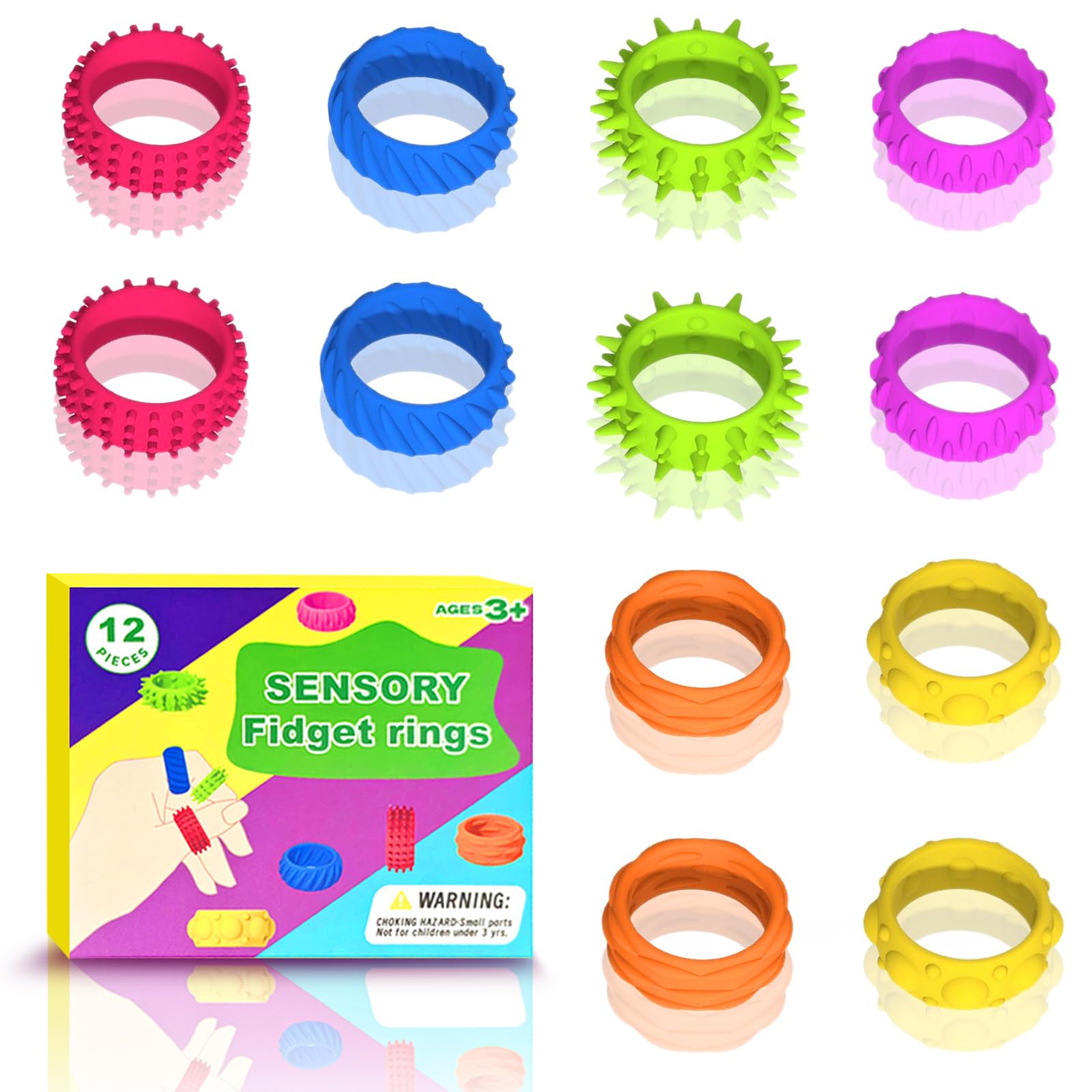 12 Pack Fidget Sensory Rings for Kids & Adults Spinner Toys, ADHD ...