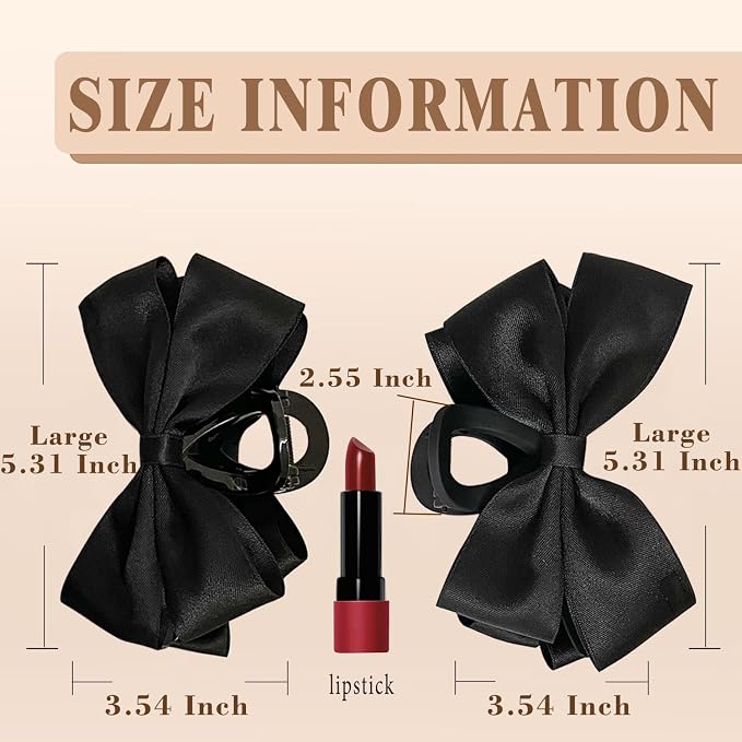 Pinzas para cabello con moño grande antideslizantes negras miniatura 2