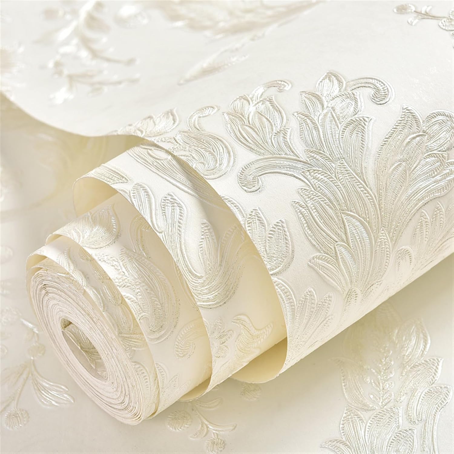 GIBZ 3D Scandinavian Floral Wallpapers Peel and Stick Vintage Wall Papers Decorations Wallpaper Contact Paper Beige 1 0.53x5m
