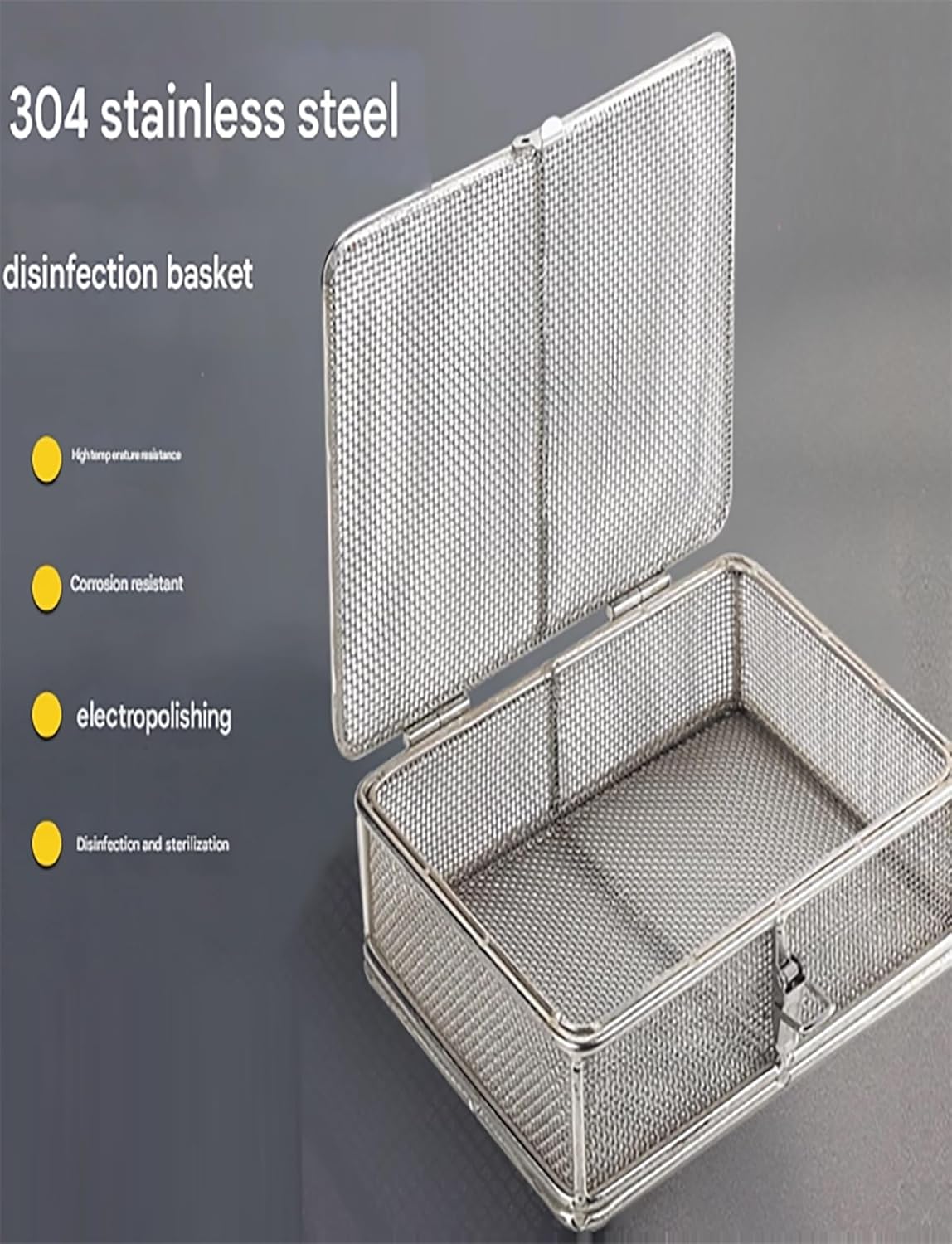 Mesh Surgical Tray with Lid, Stainless Steel Sterilization Basket for Medical Instruments, Durable Design