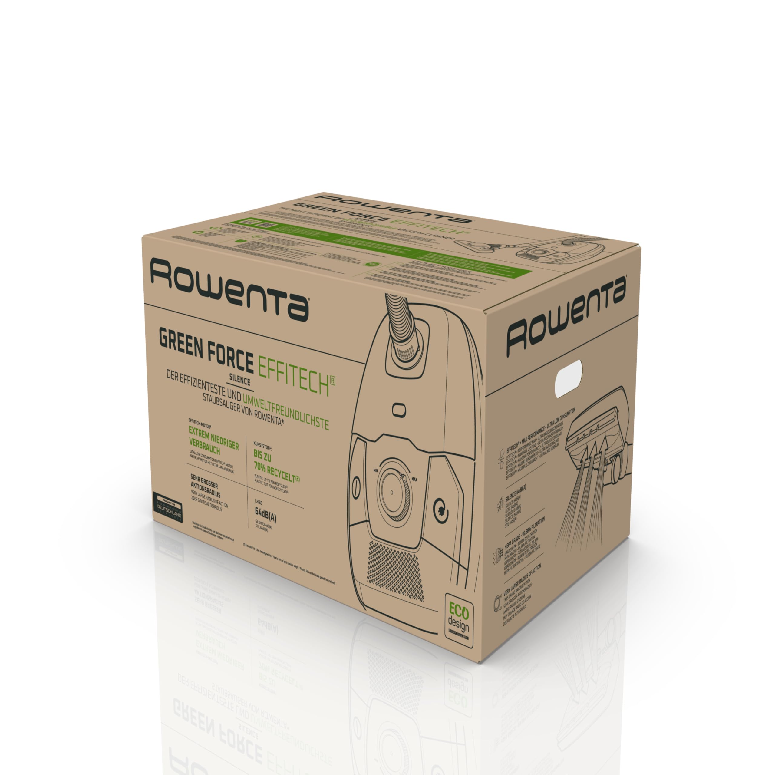Rowenta Aspirateur avec sac, Moteur basse consommation, Haute filtration, Ultrasilencieux, Eco responsable, Nombreux accessoires, Fabriqué en France, Green Force Effitech, Noir/liège RO6189EA