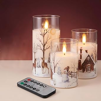 Christmas LED Candle Light Clear Glass White Candles Flicker Like Real Flames 3-Piece Set Warm Light No Flame Flickering Safety Energy-saving with Dedicated Remote Control Brightness