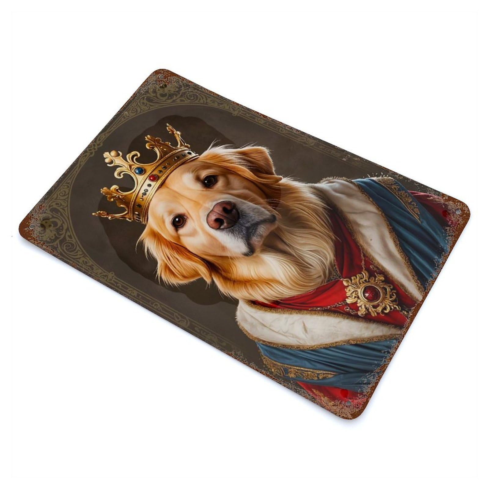 Rusty Metal Tin Sign with Golden Retriever Dog King Design 11.8"x7.9", for Garage, Bar And Workshop Decor, Decorative Metal Wall Art