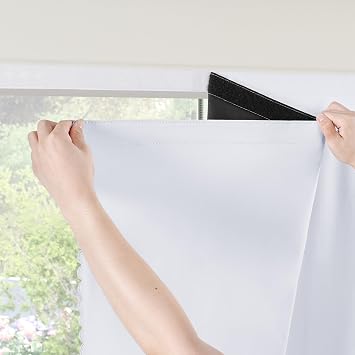 RYB HOME 100% Blackout Curtains No Drill Adhesive for Bedroom with Tie Back