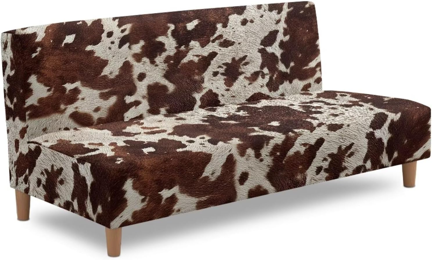 Futon Cover Elastic Soft Armless Futon Slipcover Decorative Spandex Fitted Furniture Protector for 3 Seater Full Size Folding Sofa Bed, Brown Cow Print
