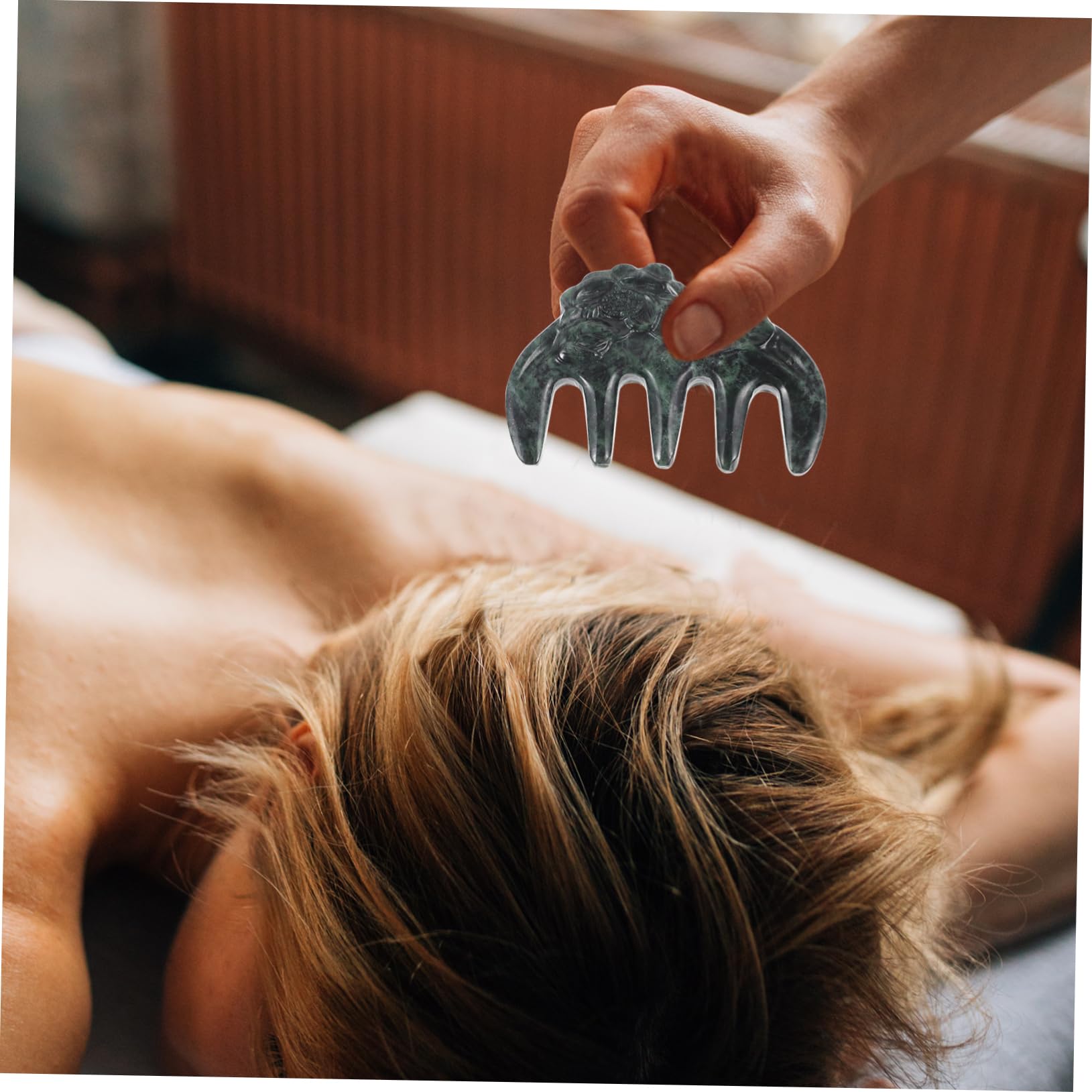 BESTYASH Natural Jade Scalp Massage Comb Five Tooth Meridian Massage Tool for Relaxation and Hair Care Jade Scraping Comb for Scalp Health and Massage Therapy