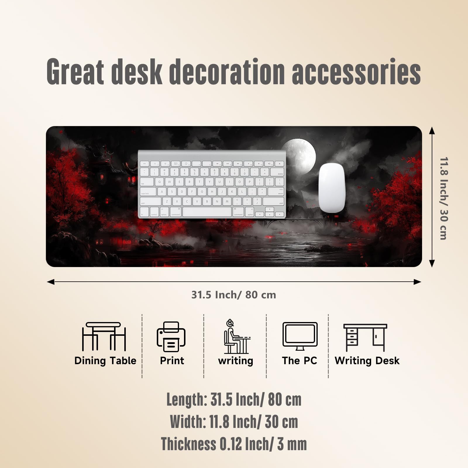 Alfombrilla de mouse extendida para juegos, alfombrilla de mouse grande de 3 mm, base de goma natural con bordes cosidos, alfombrilla de escritorio antideslizante para oficina y hogar, gran regalo,