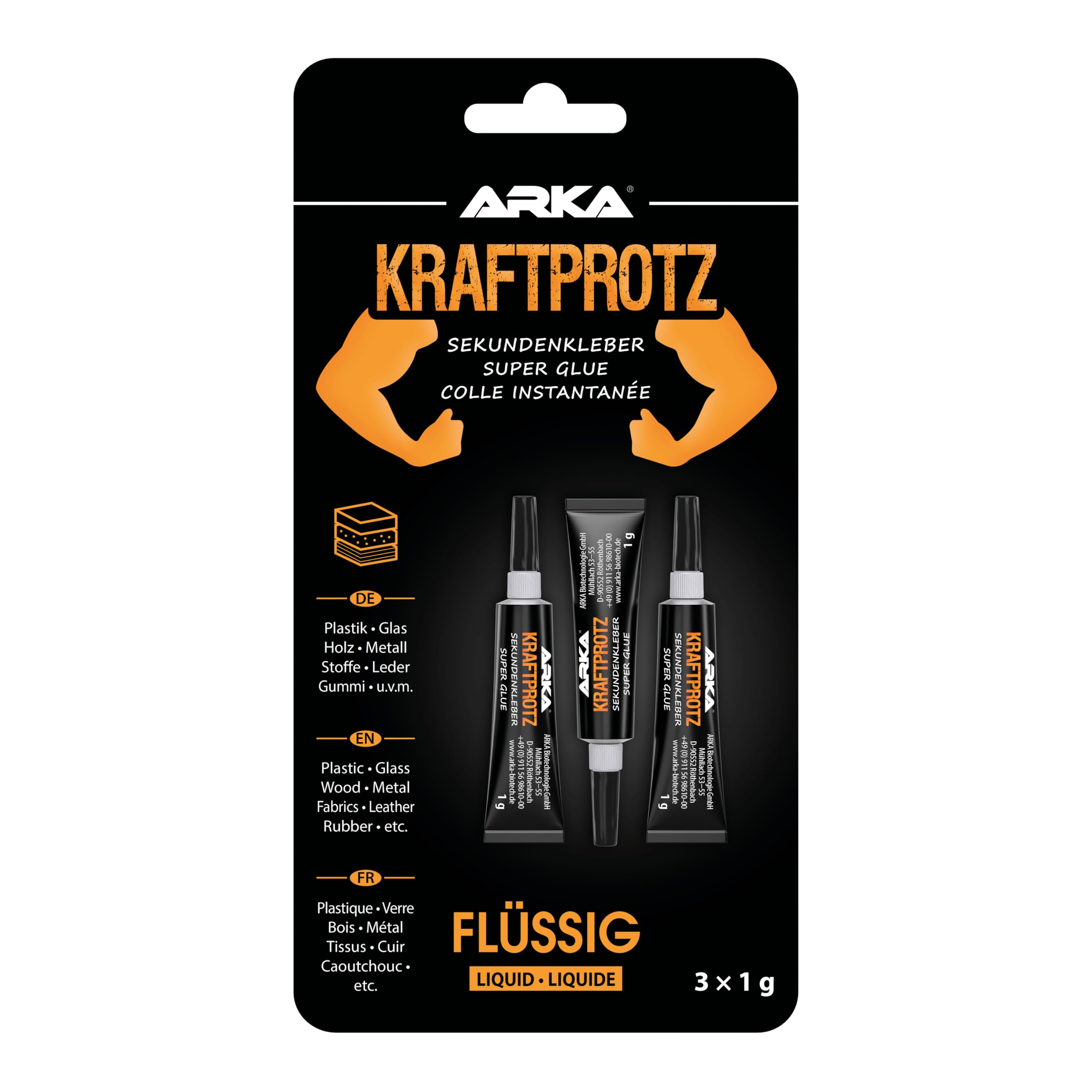 Sekundenkleber Flüssig 3× 1 g – dünnflüssig & kapillar – präzise Mini-Dosierung für feine Risse & Fugen – sauber & kontrolliert – KRAFTPROTZ Superkleber für Modellbau, Brillen, Glas, Holz, Elektronik